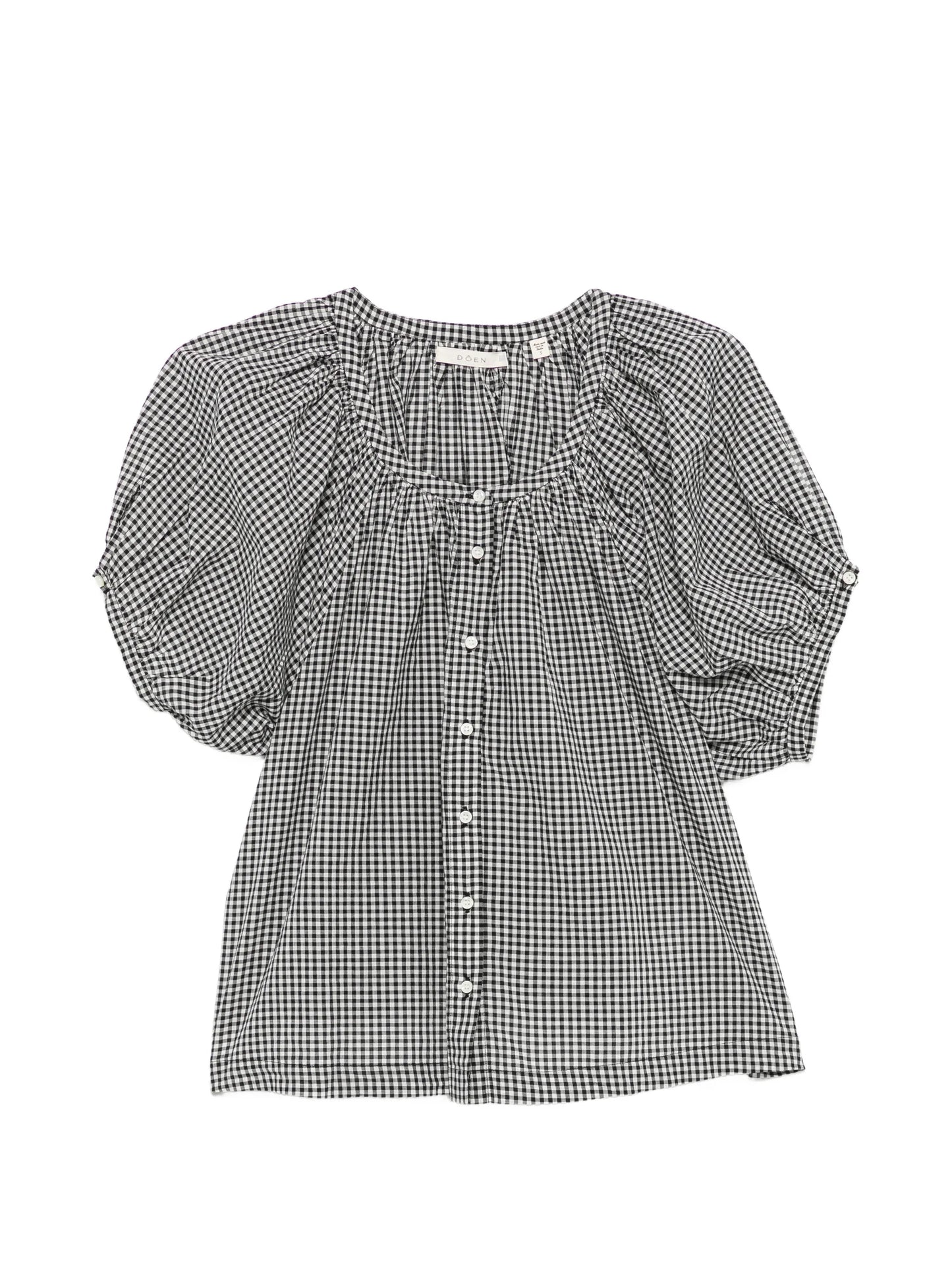 June gingham-check puff-sleeve top
