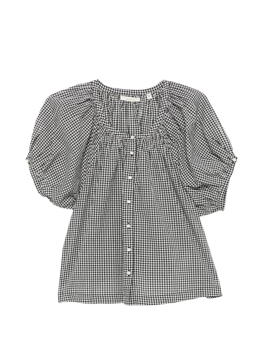 June gingham-check puff-sleeve top