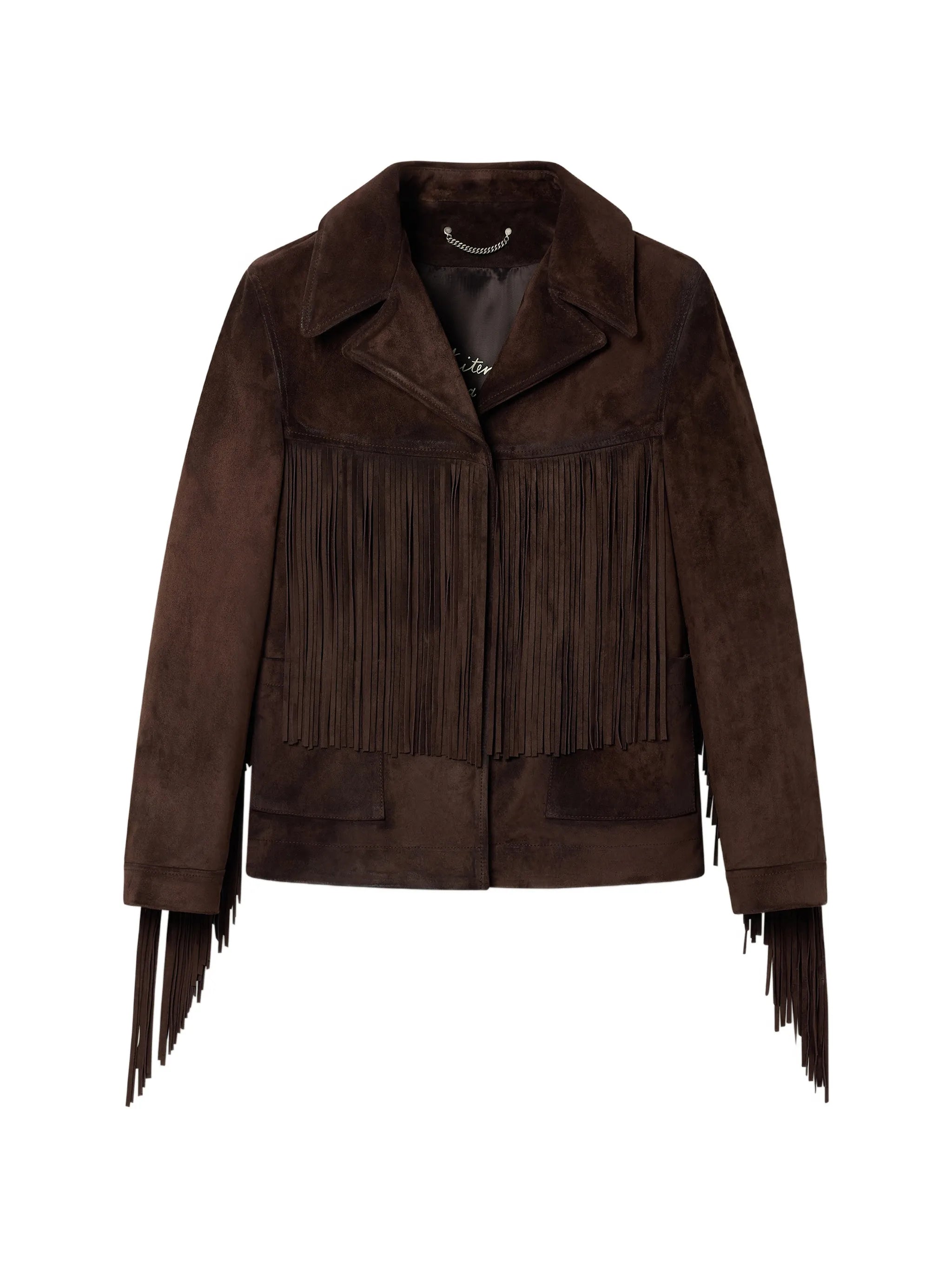 Journey jacket with fringes in waxed calf leather