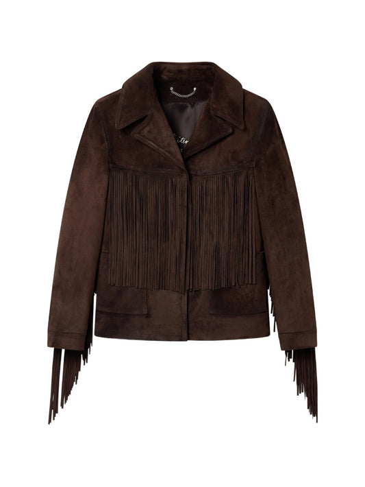 Journey jacket with fringes in waxed calf leather