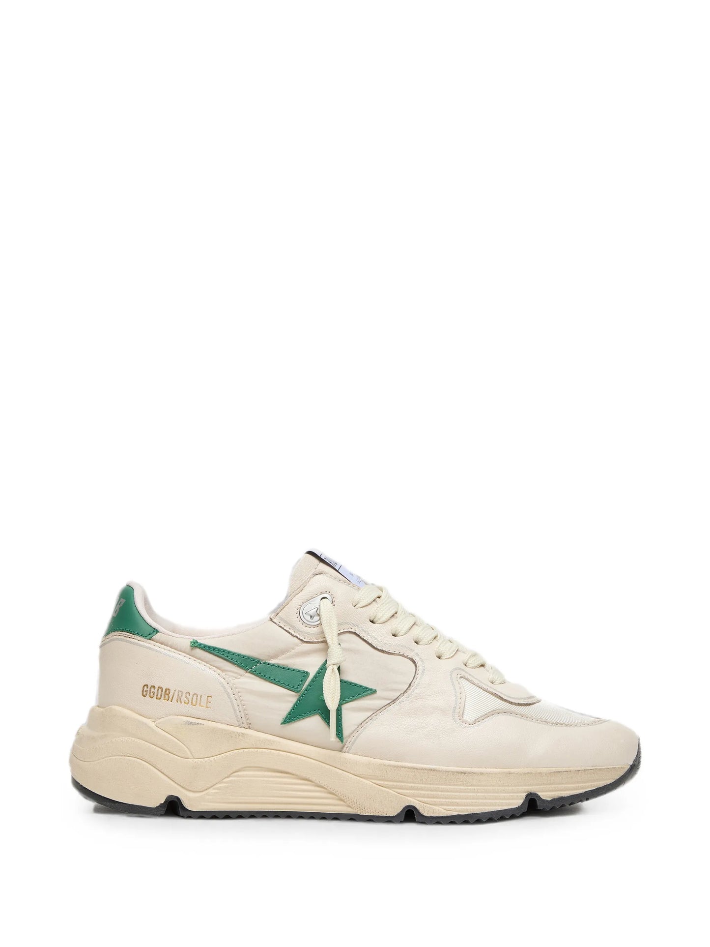 Running Sole in cream nylon and leather with green leather star sneakers