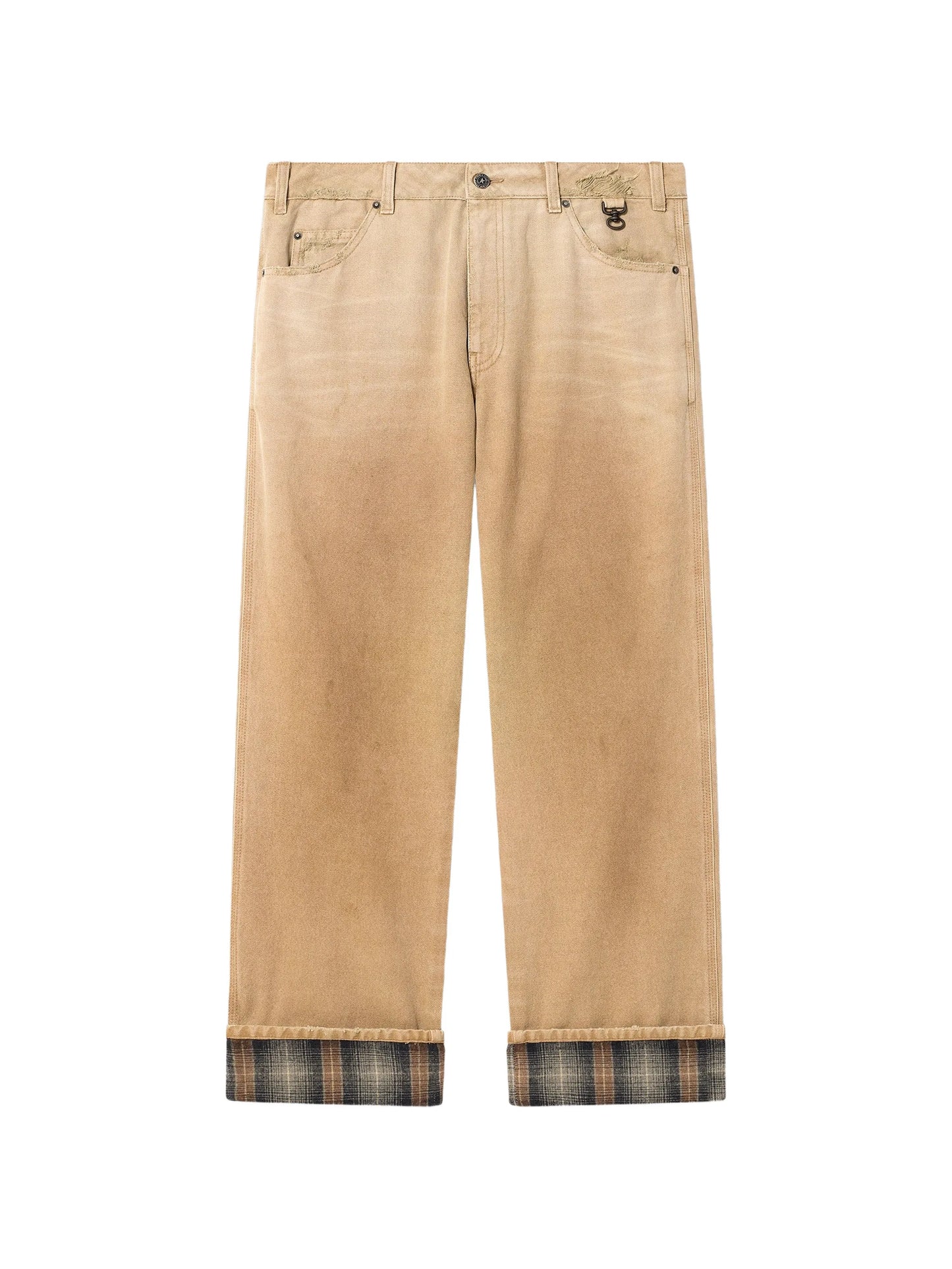 pants in gradient beige cotton with check details