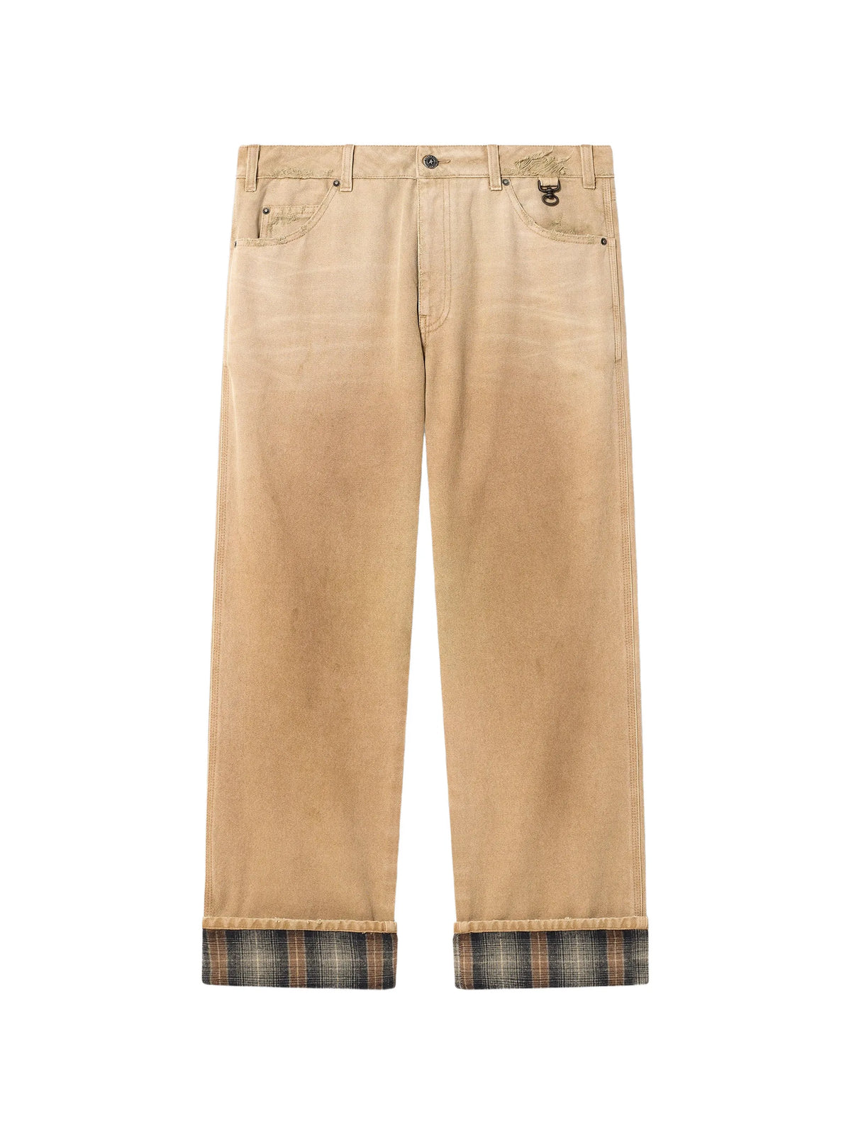 pants in gradient beige cotton with check details