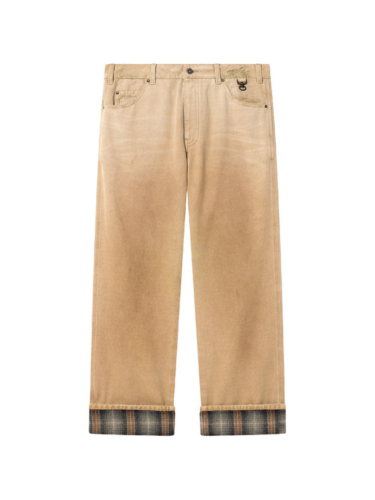 pants in gradient beige cotton with check details