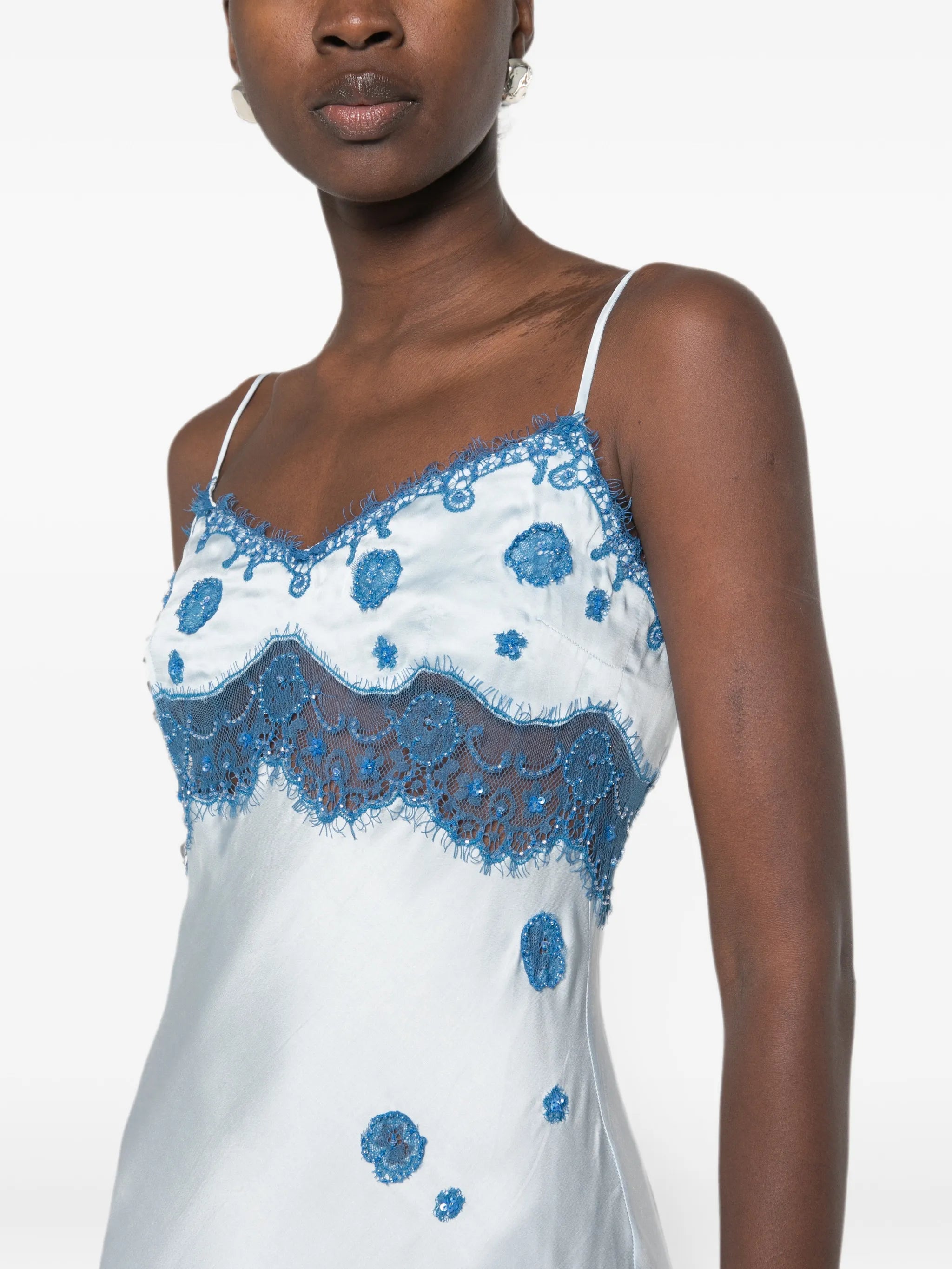 beaded lace-trim mini dress