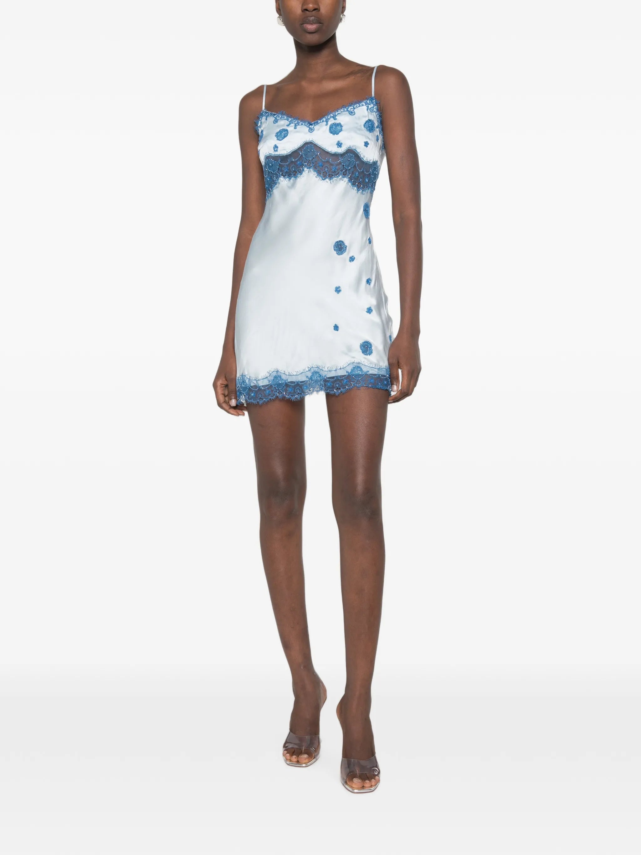 beaded lace-trim mini dress