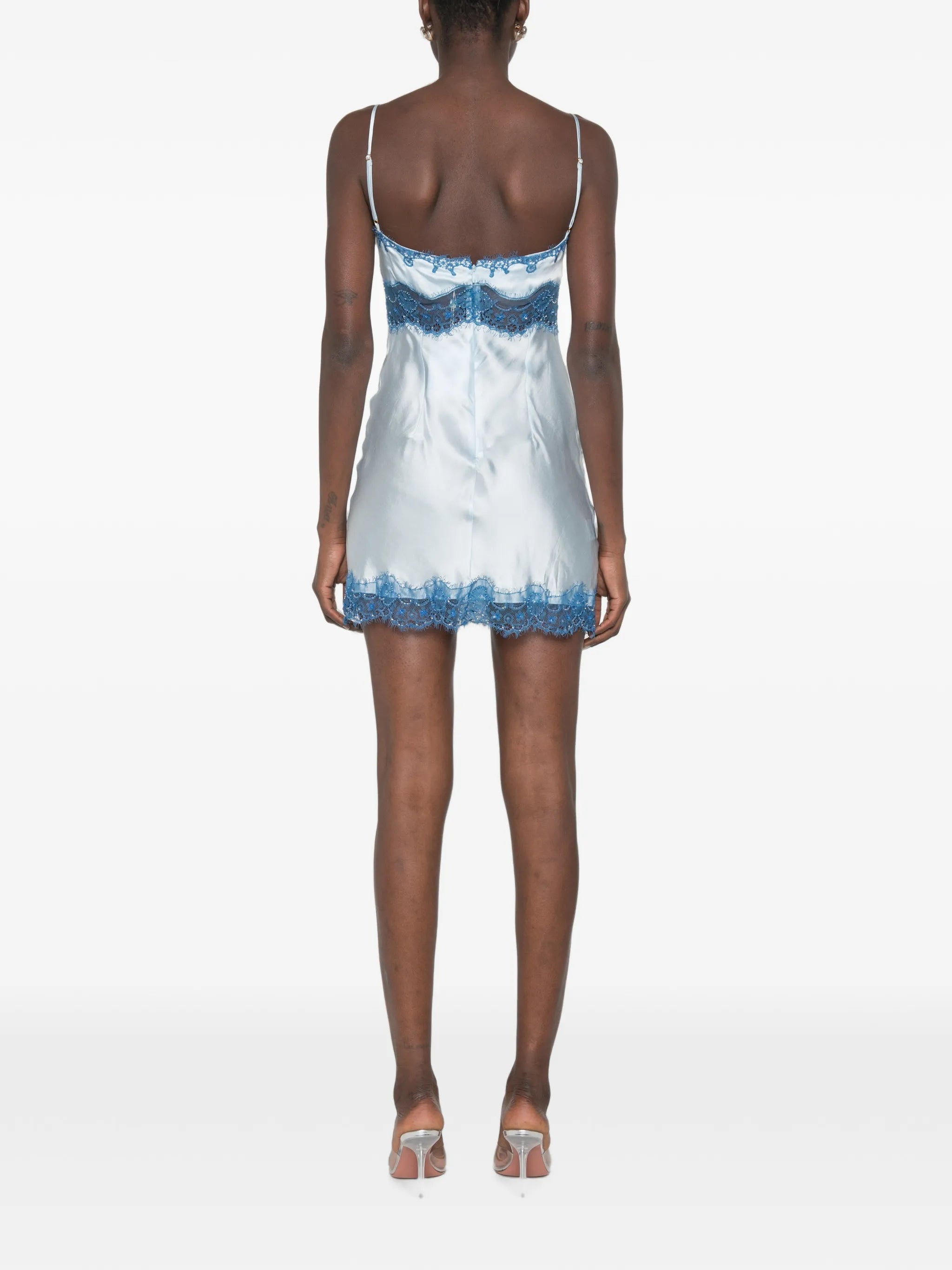 beaded lace-trim mini dress