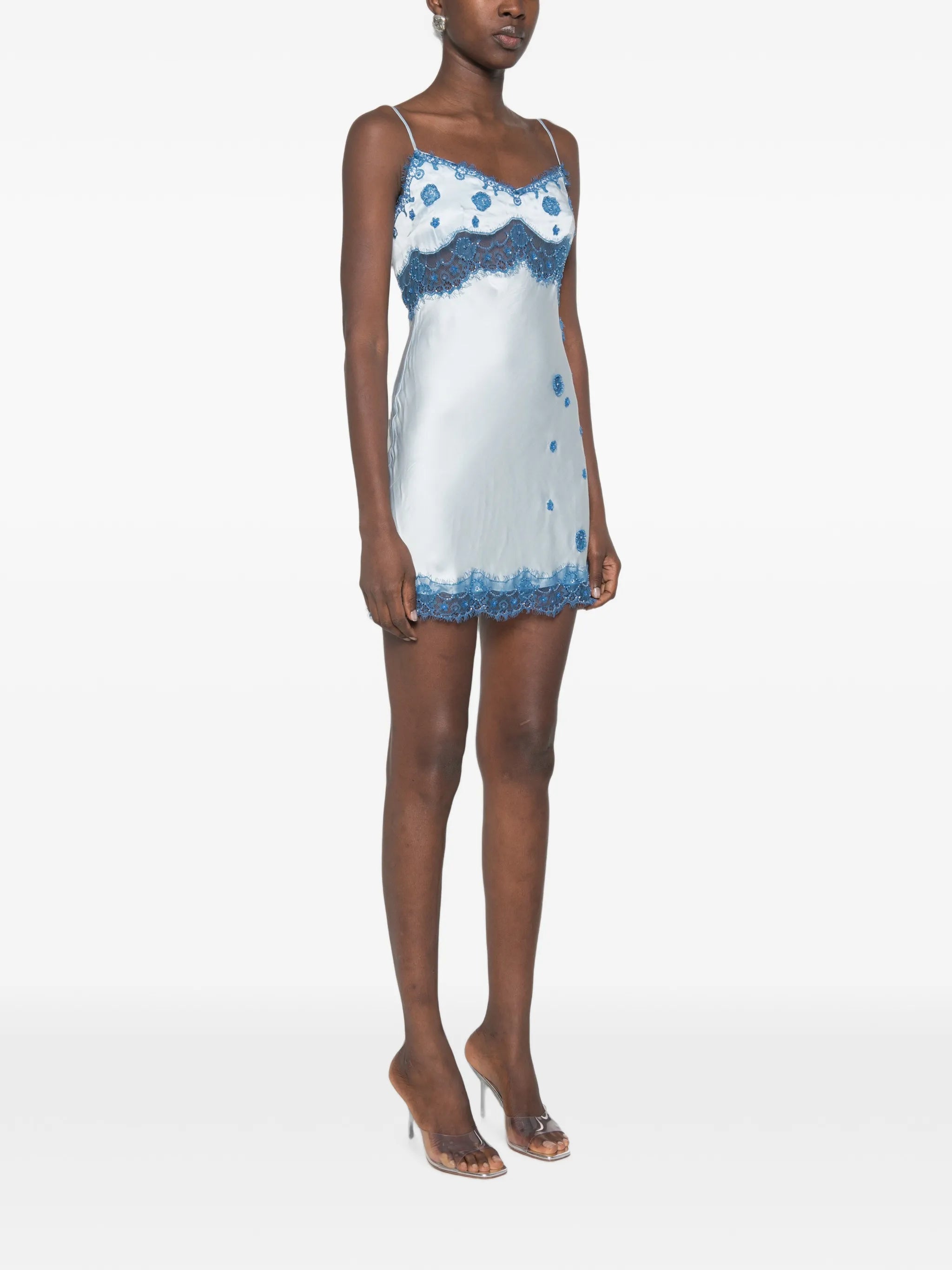 beaded lace-trim mini dress