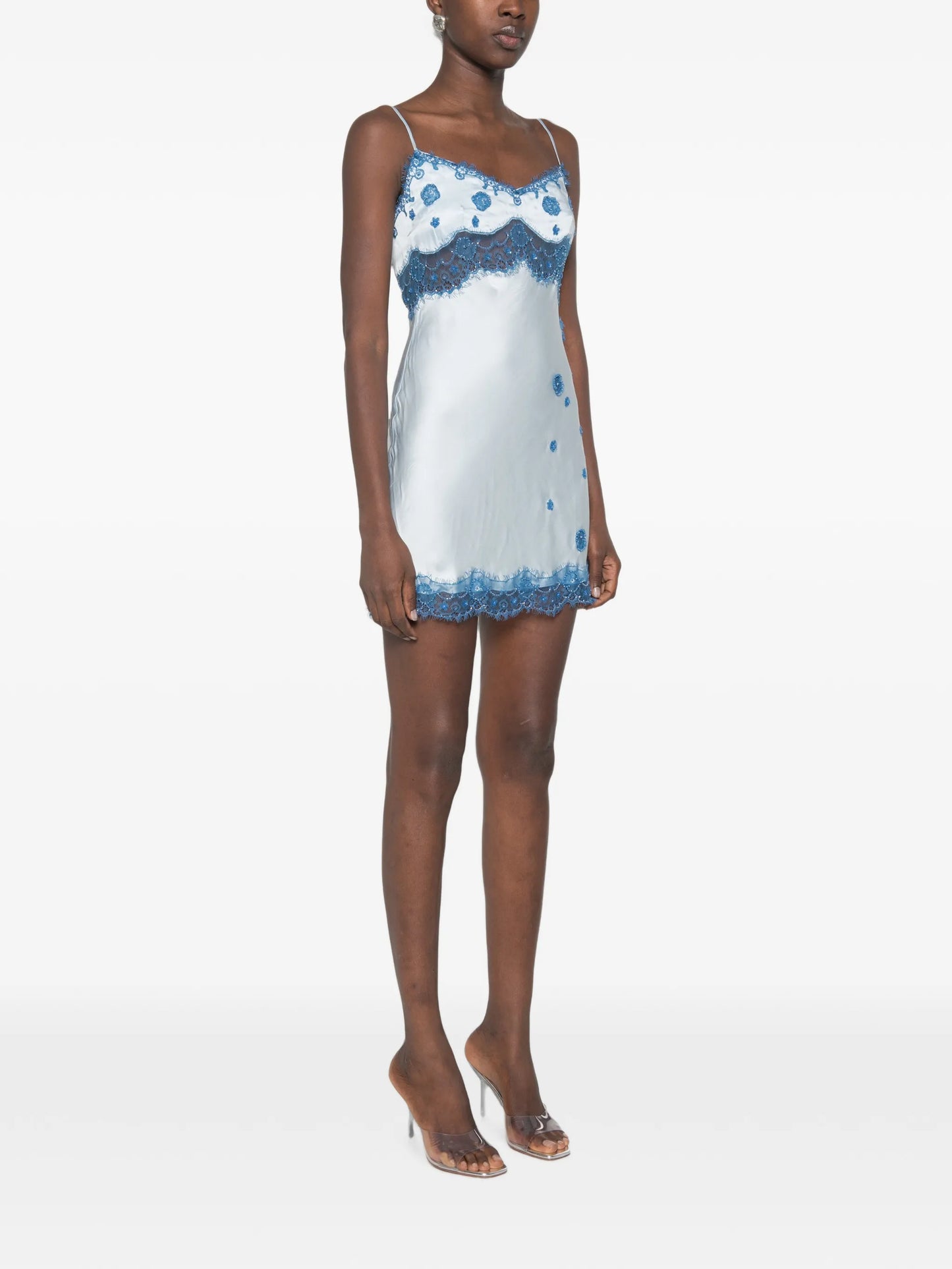 beaded lace-trim mini dress