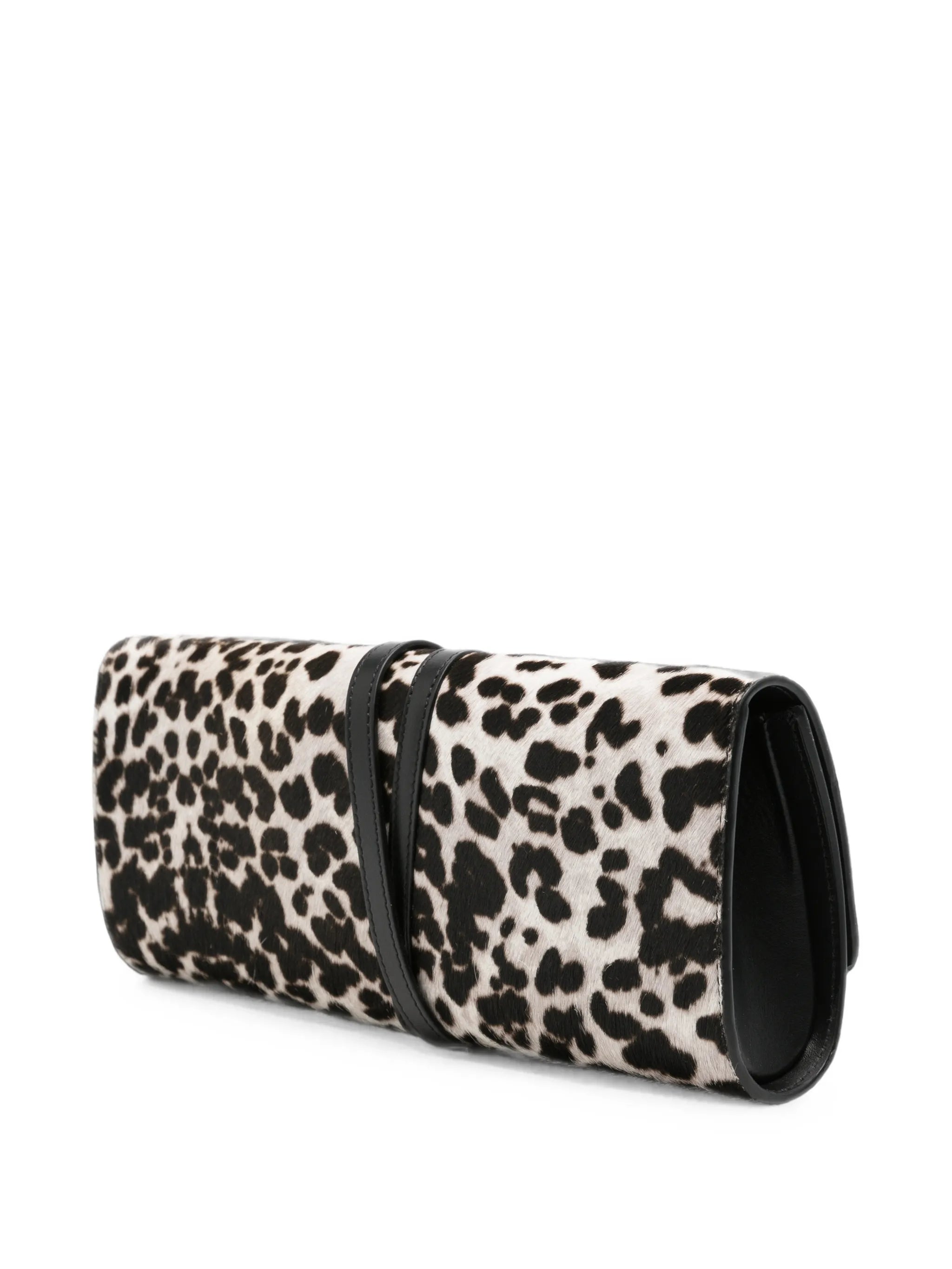 belted leopard-print haircalf clutch bag