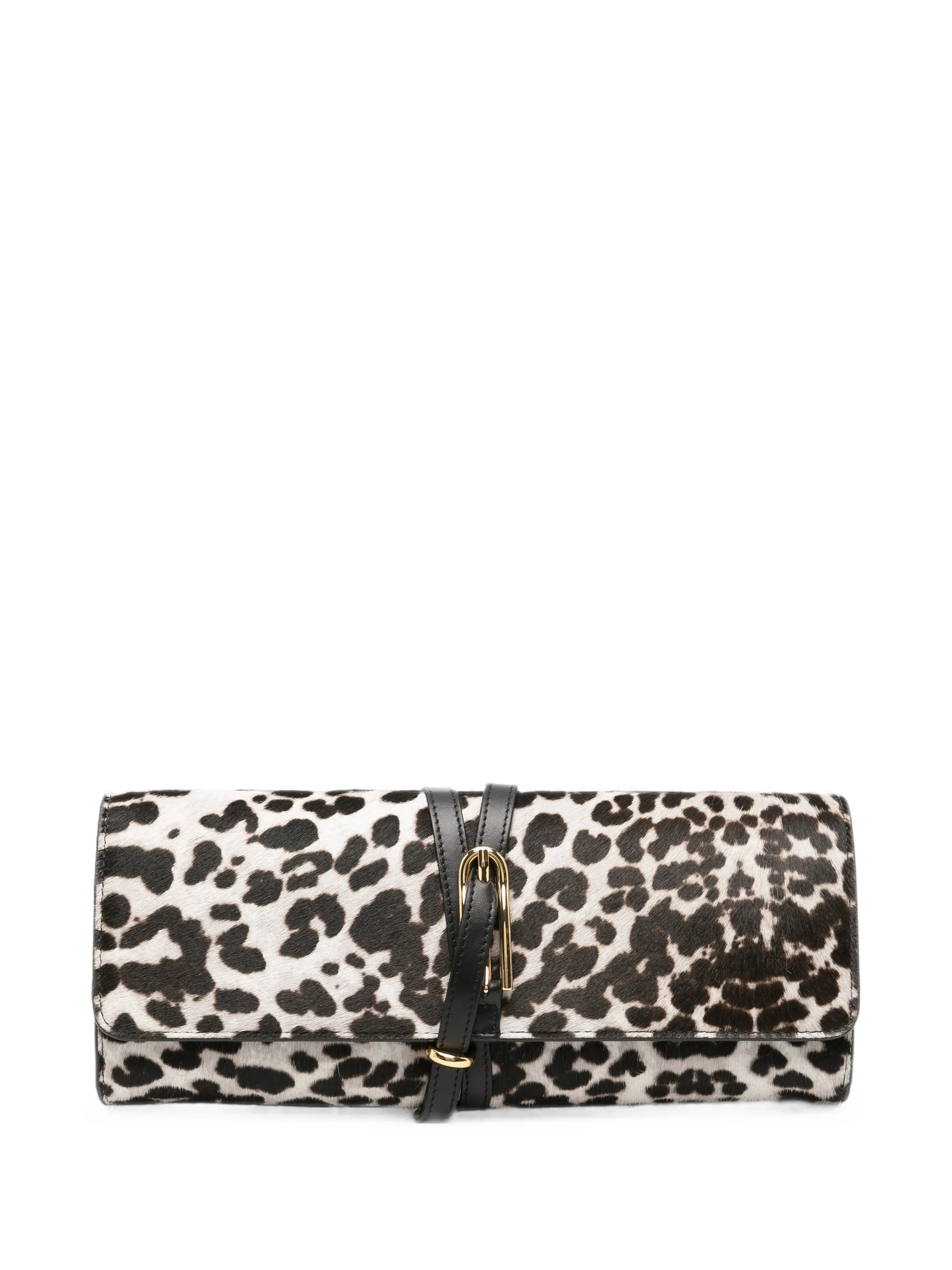 belted leopard-print haircalf clutch bag