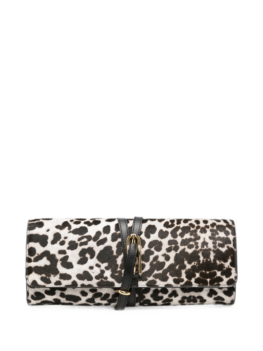 belted leopard-print haircalf clutch bag