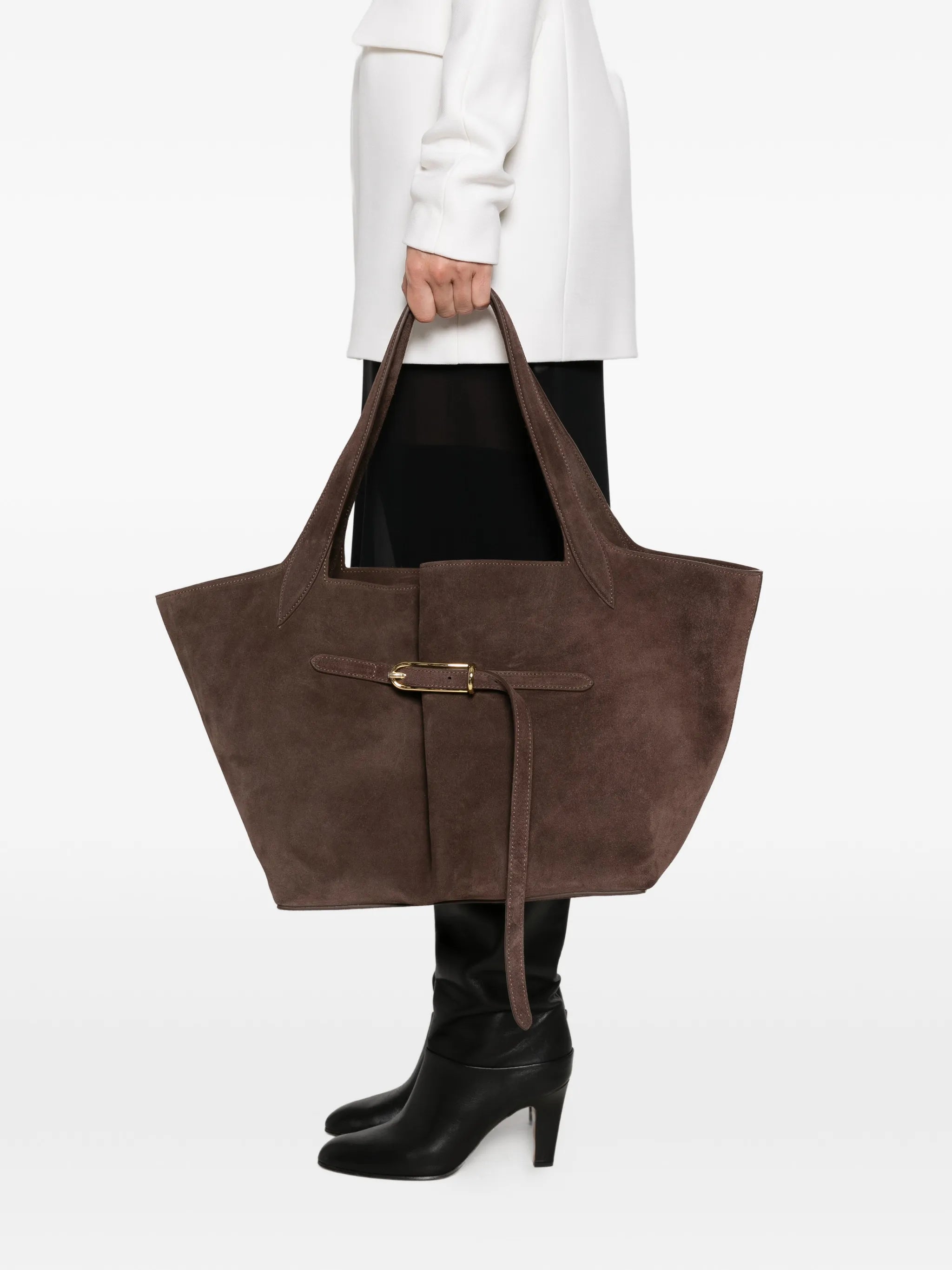 belted suede tote bag