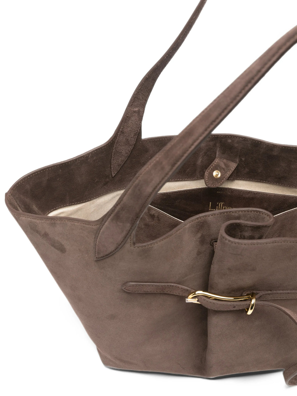 belted suede tote bag