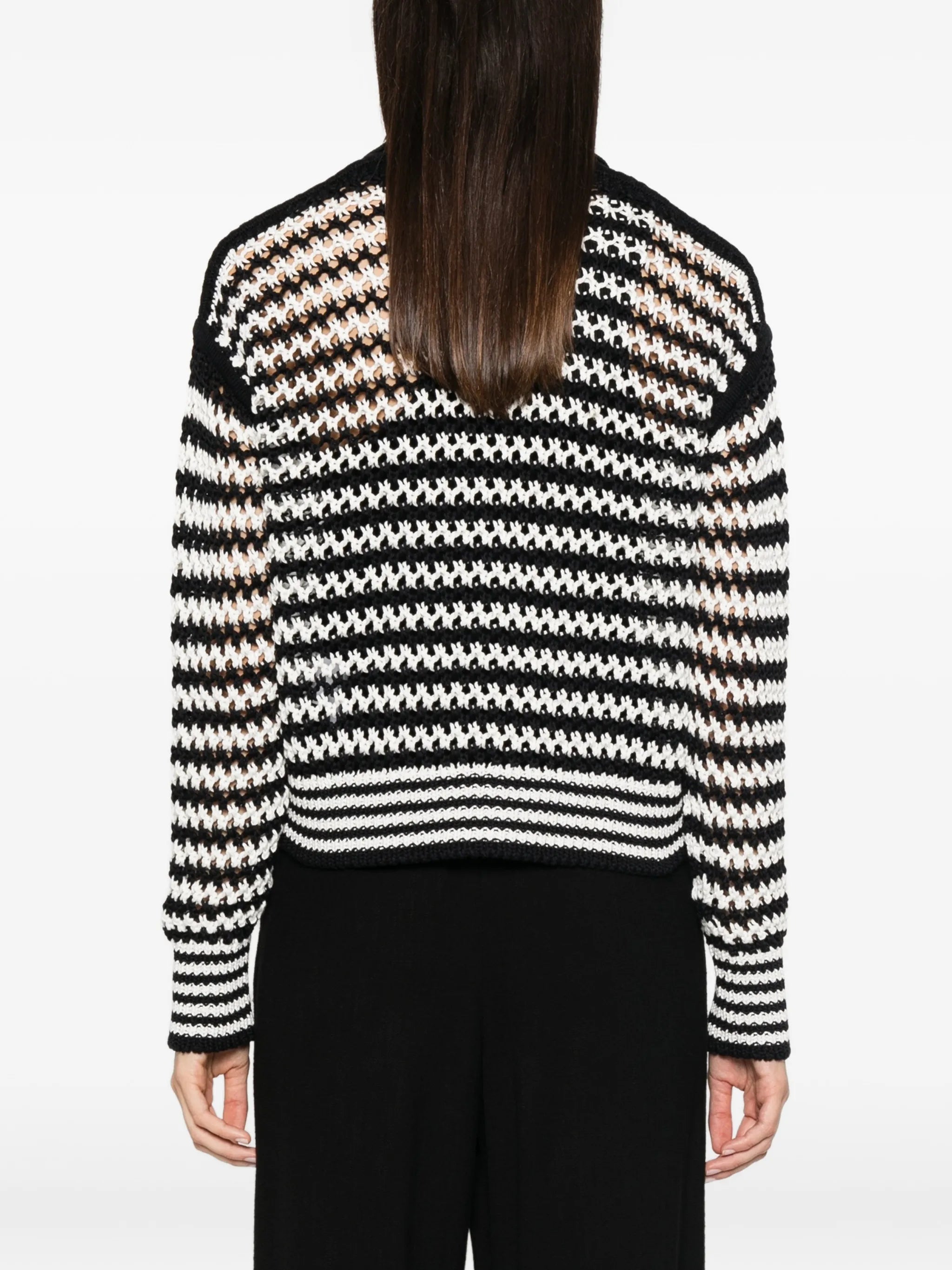 pinstripe-pattern crochet-knit cardigan