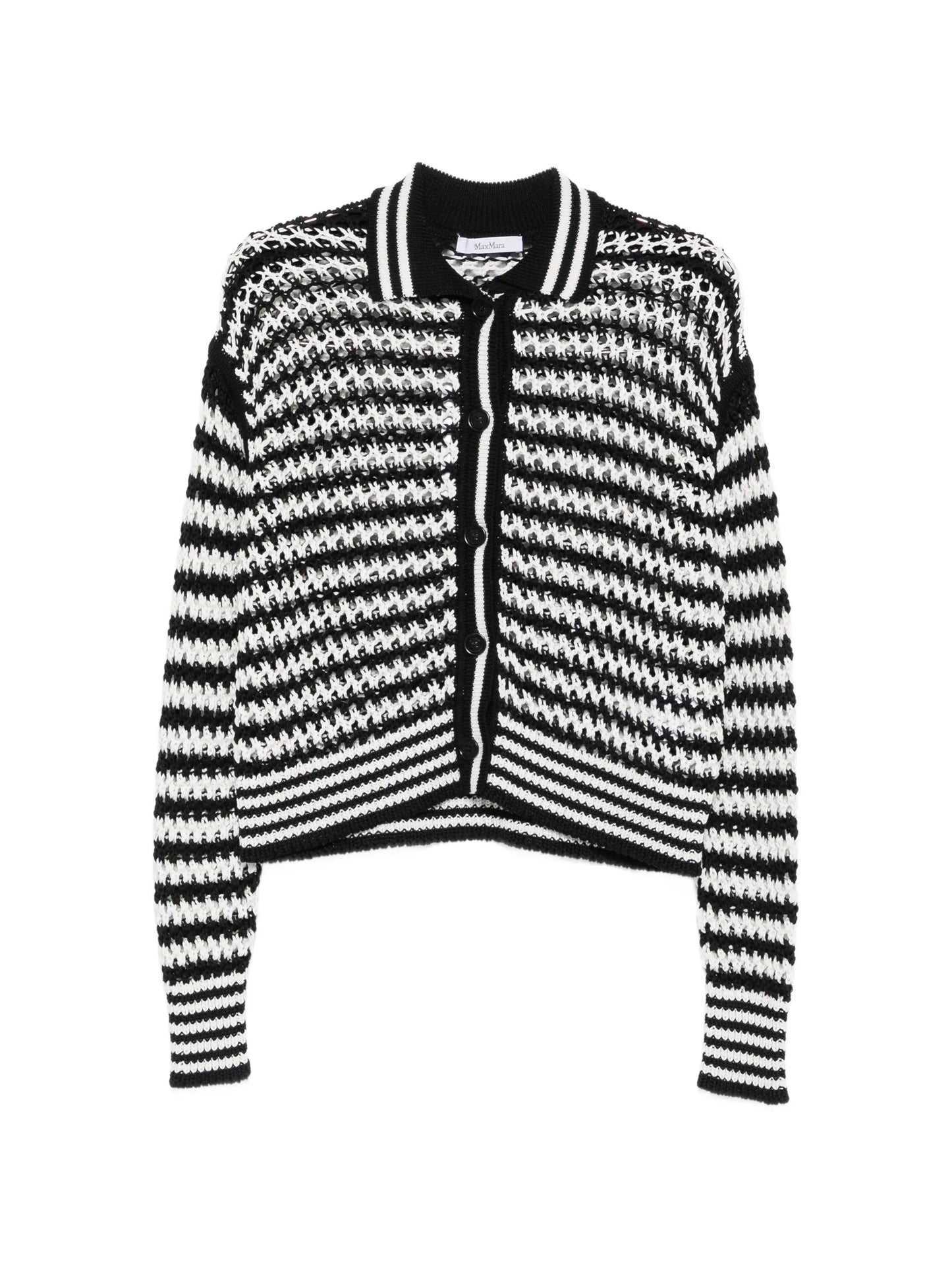pinstripe-pattern crochet-knit cardigan