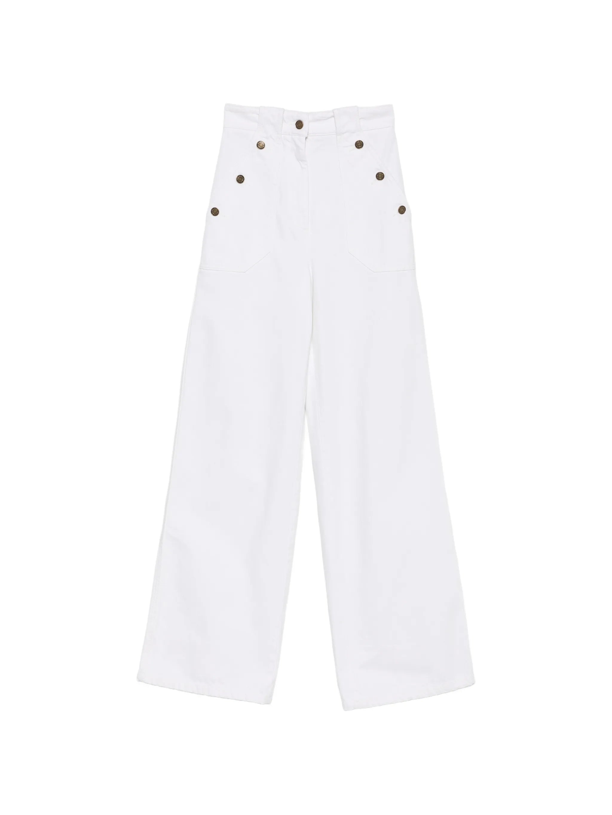button-detail wide-leg trousers