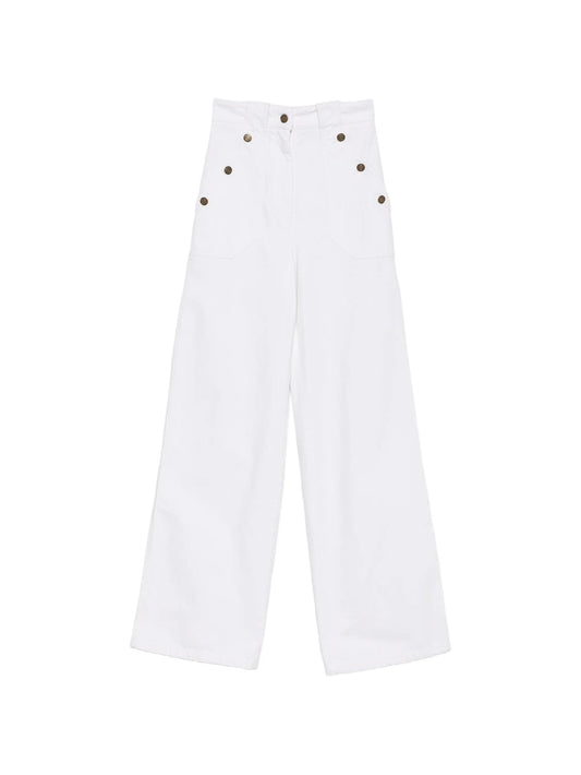 button-detail wide-leg trousers