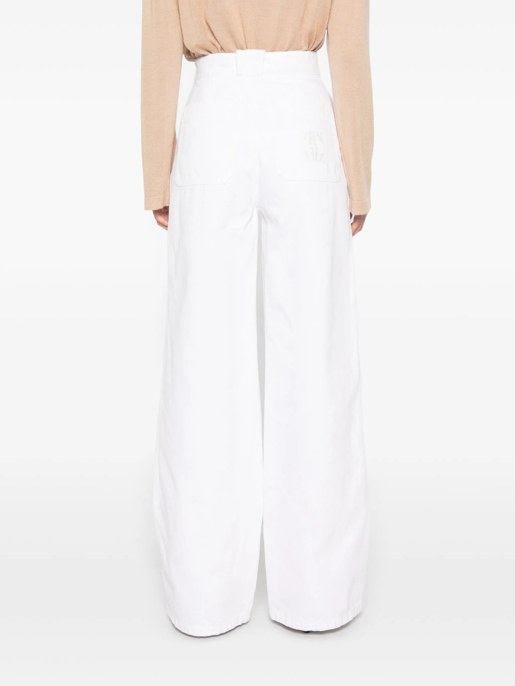 button-detail wide-leg trousers