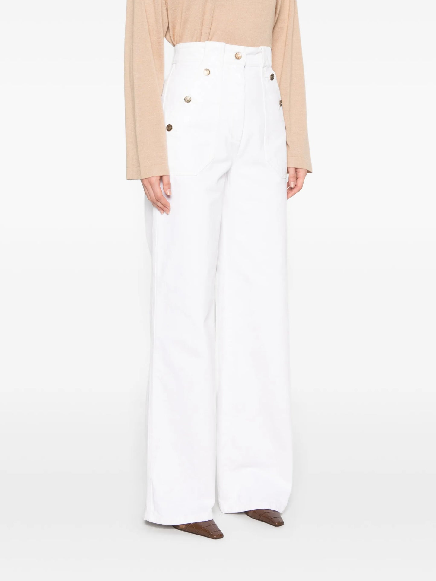 button-detail wide-leg trousers