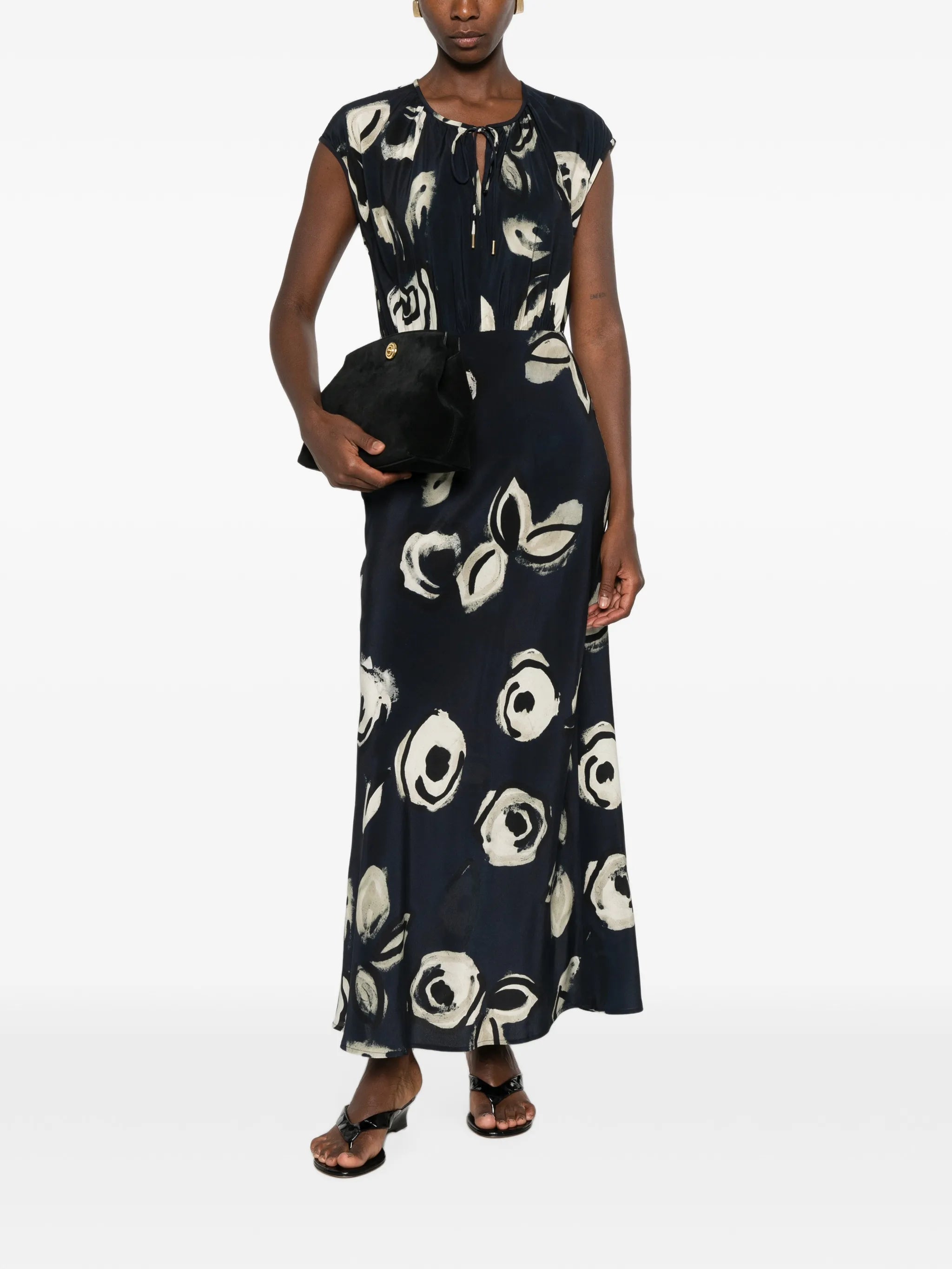 floral-print tie-waist dress