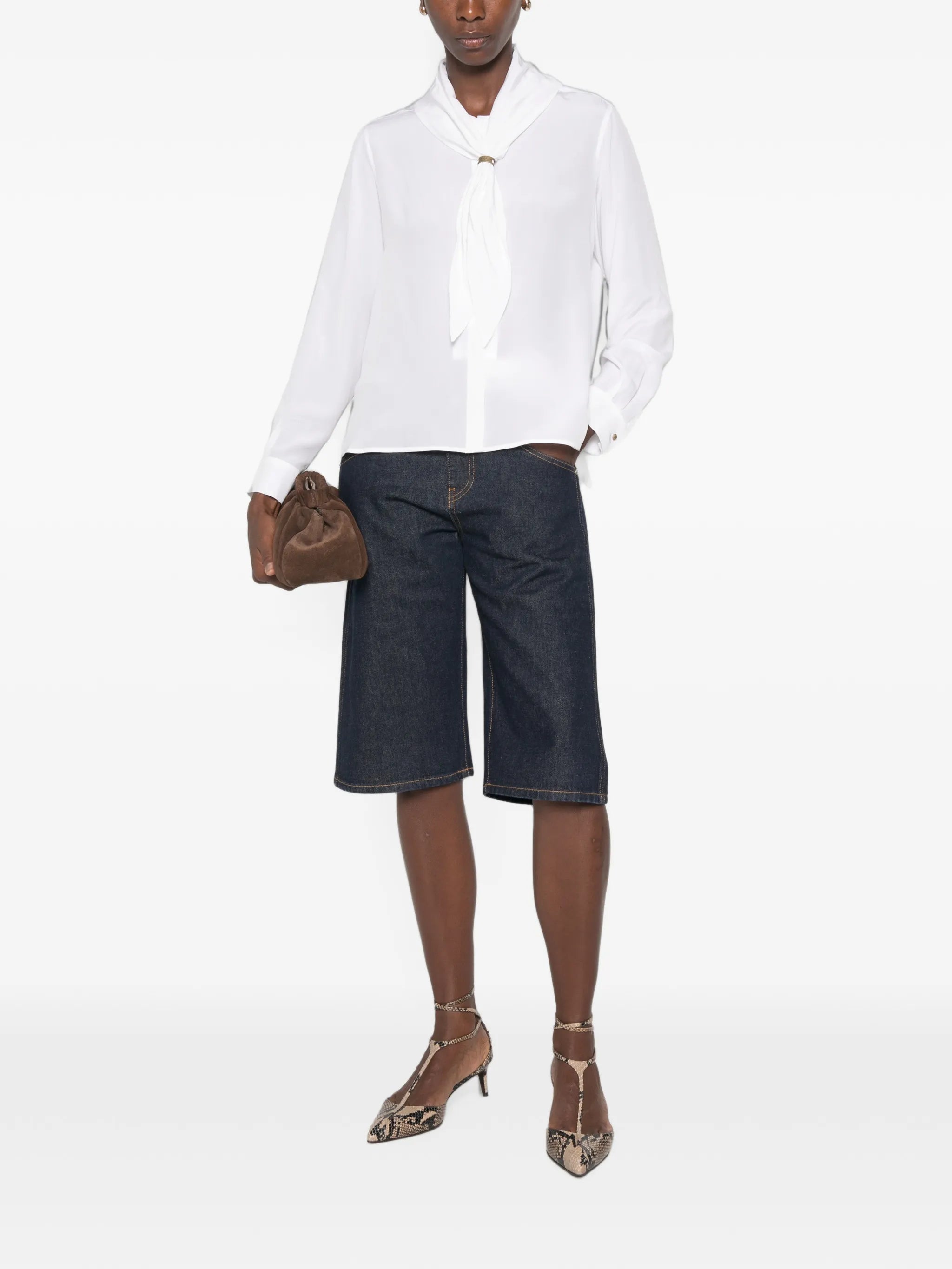 tie-neck long-sleeve shirt