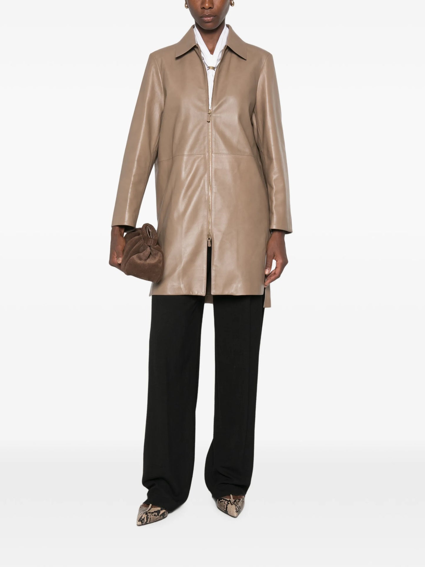 leather zip-up coat