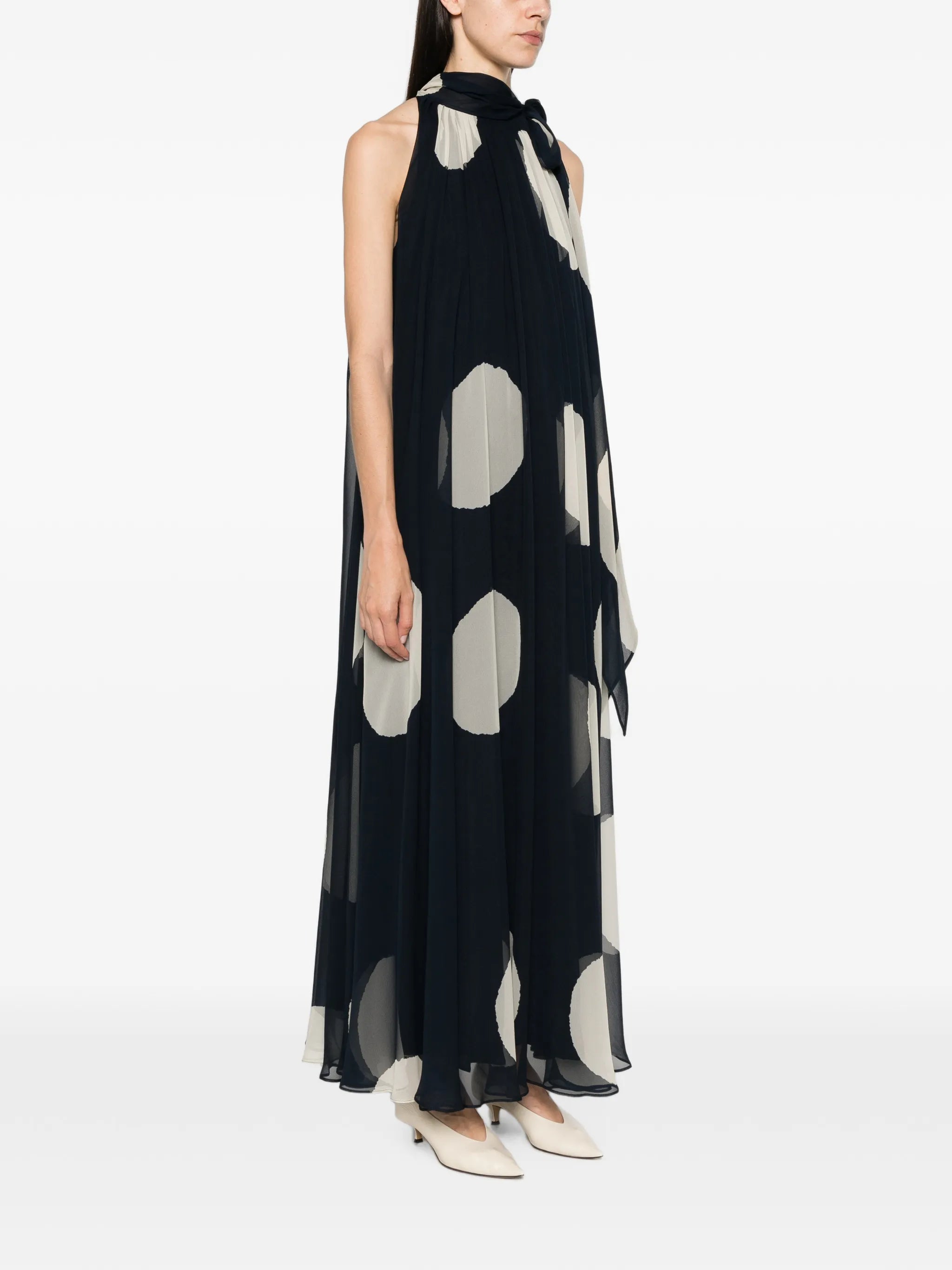polka-dot-print pleated maxi dress