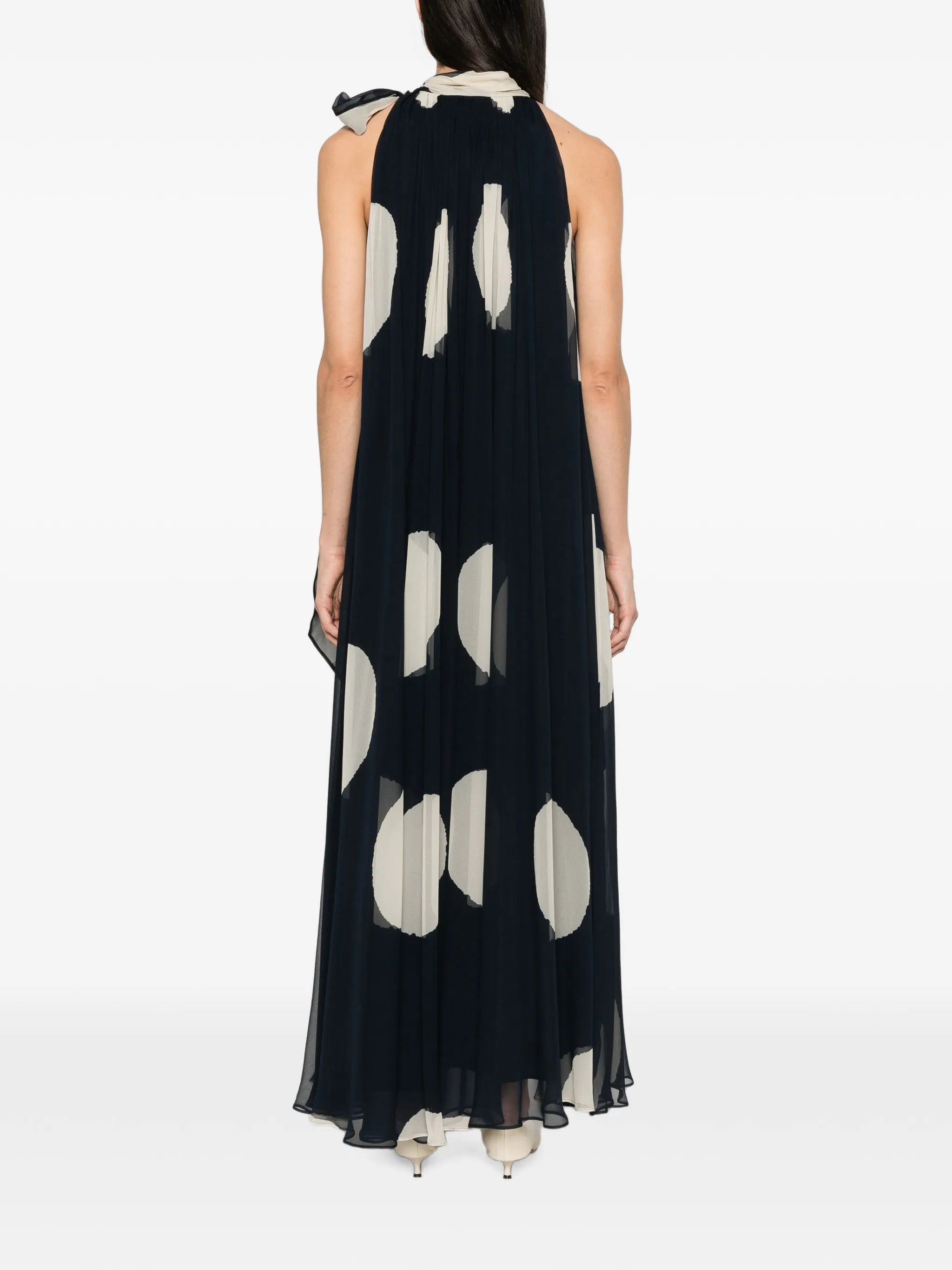 polka-dot-print pleated maxi dress