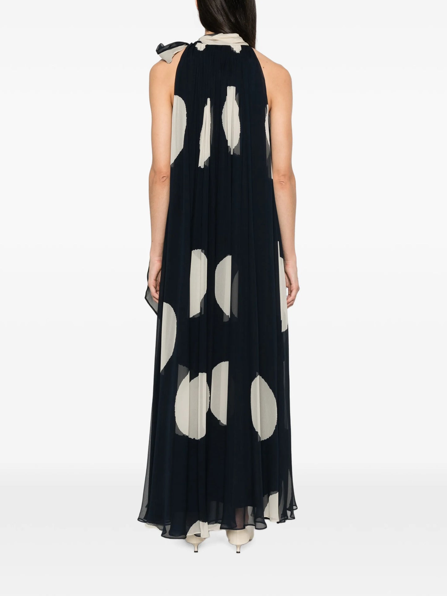 polka-dot-print pleated maxi dress