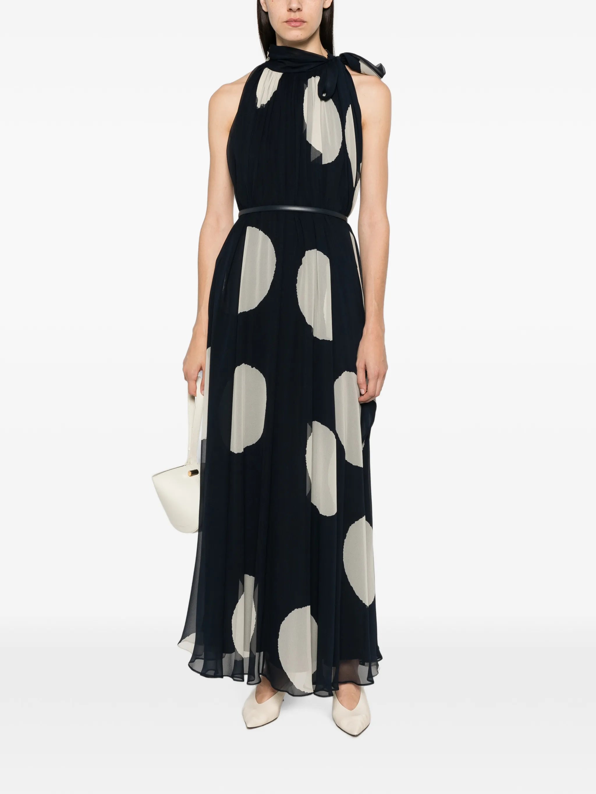 polka-dot-print pleated maxi dress