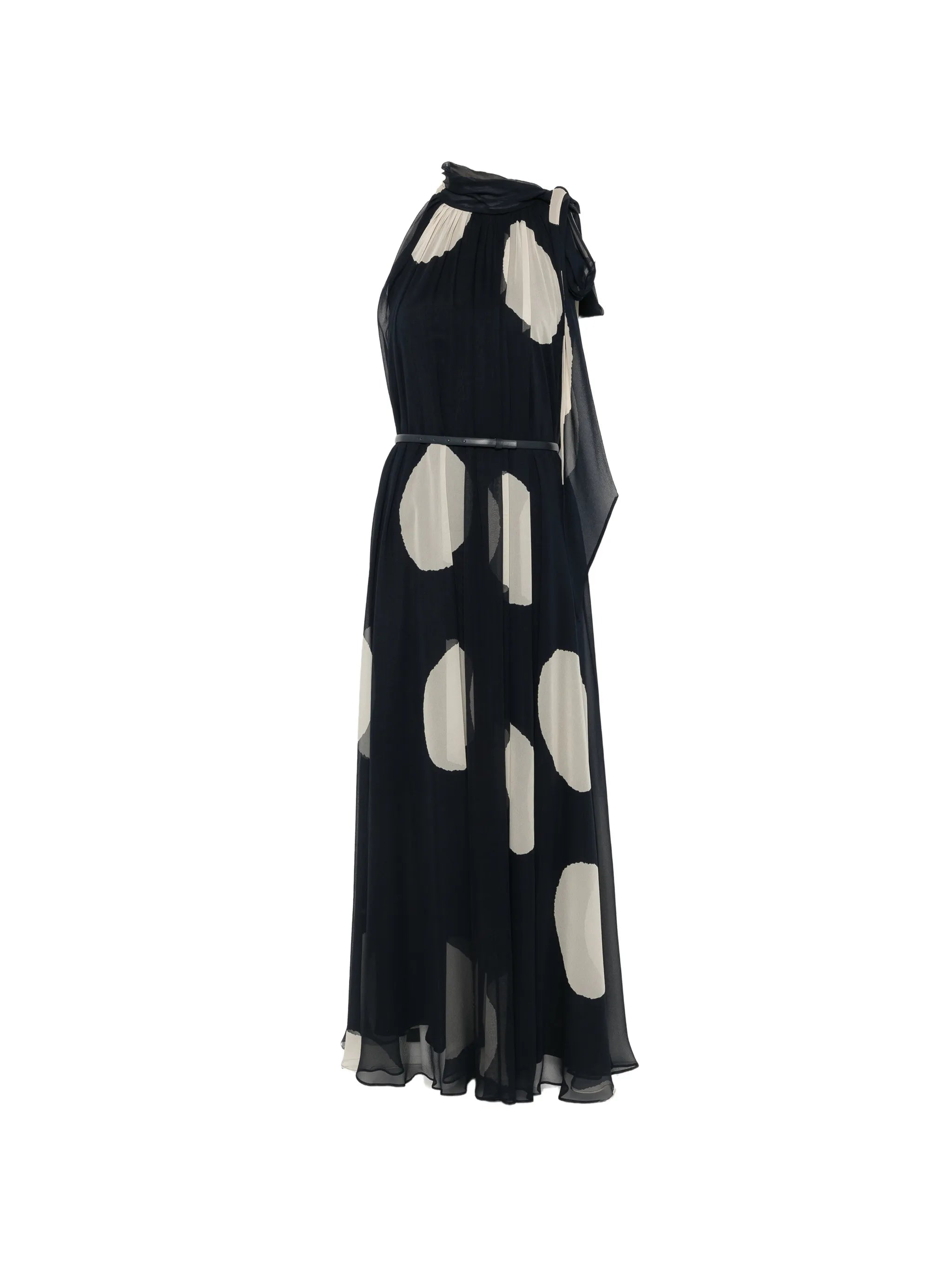 polka-dot-print pleated maxi dress