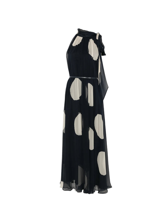 polka-dot-print pleated maxi dress