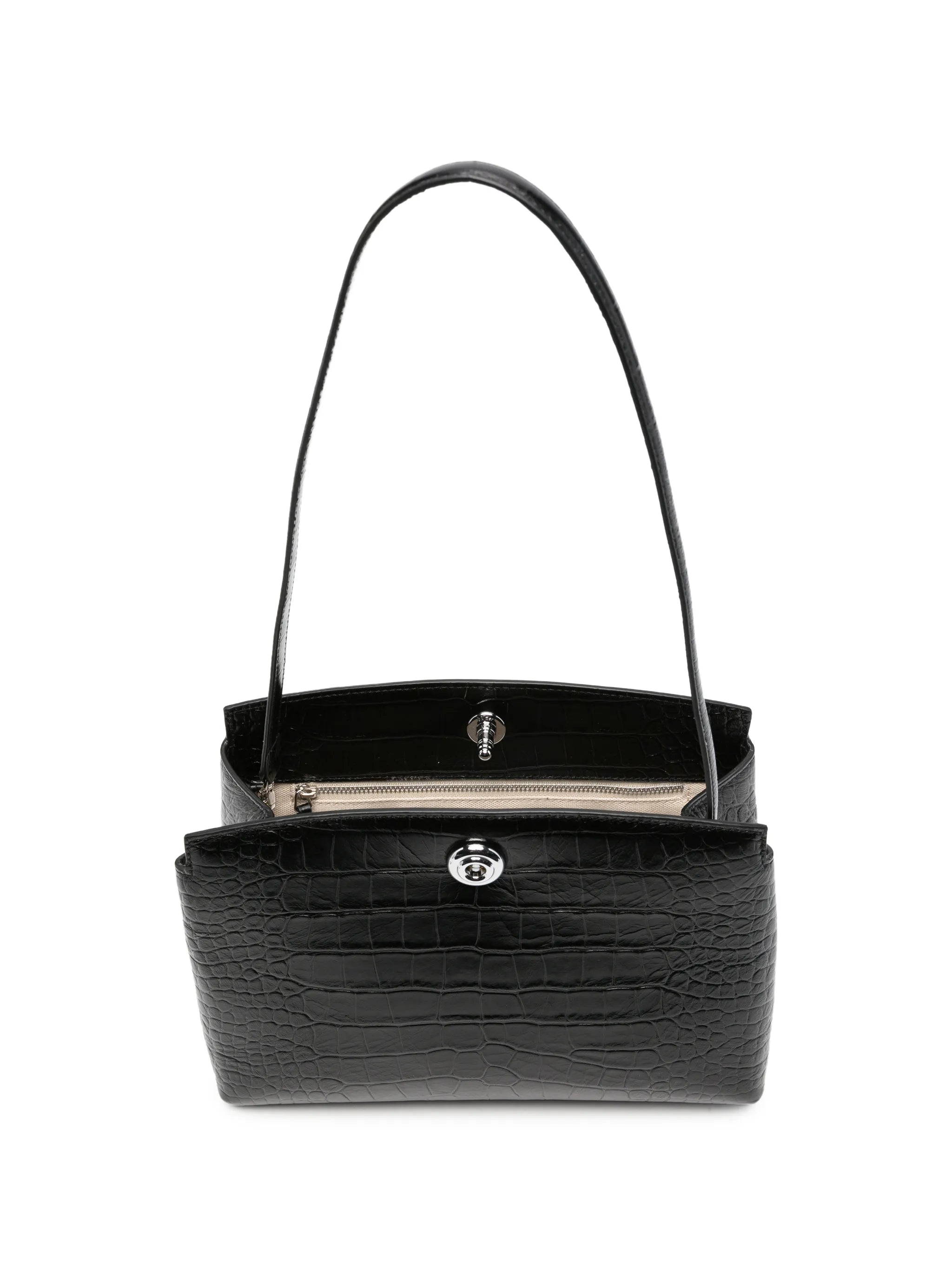 croc-embossed push-lock shoulder bag