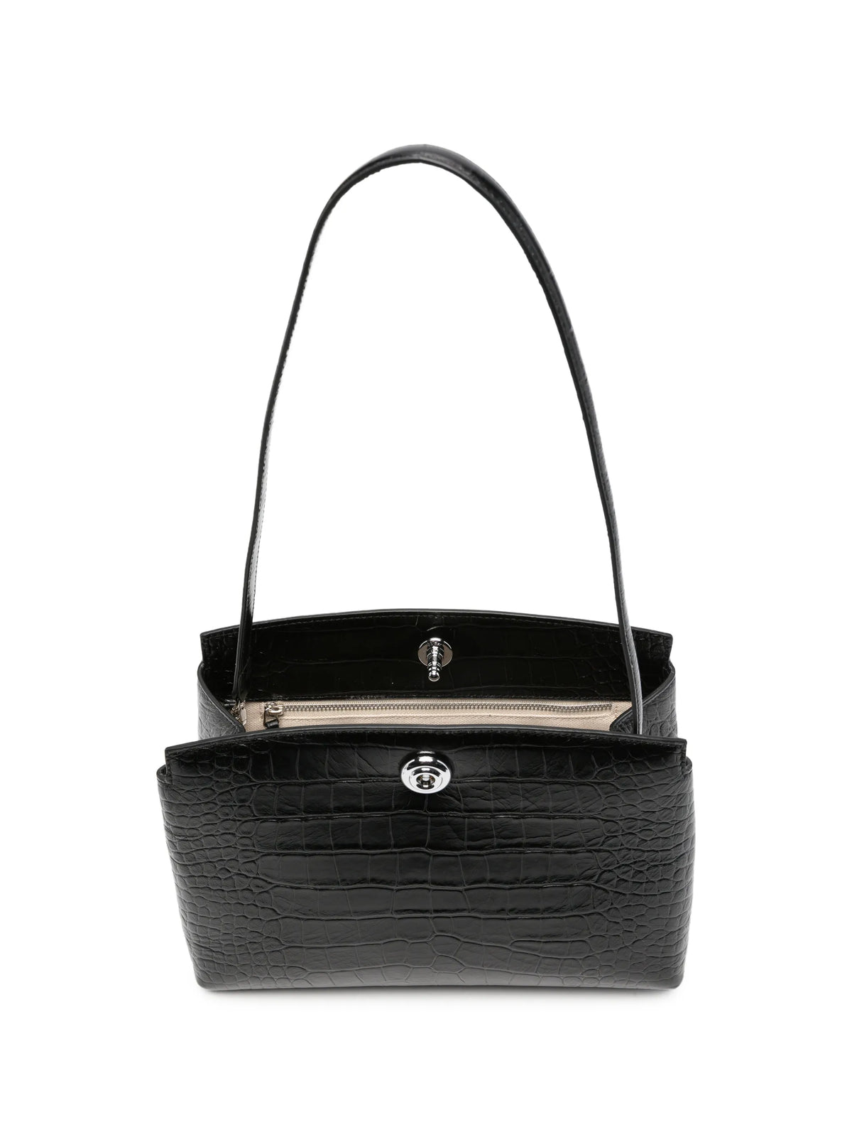 Pushlock croc-effect clutch bag