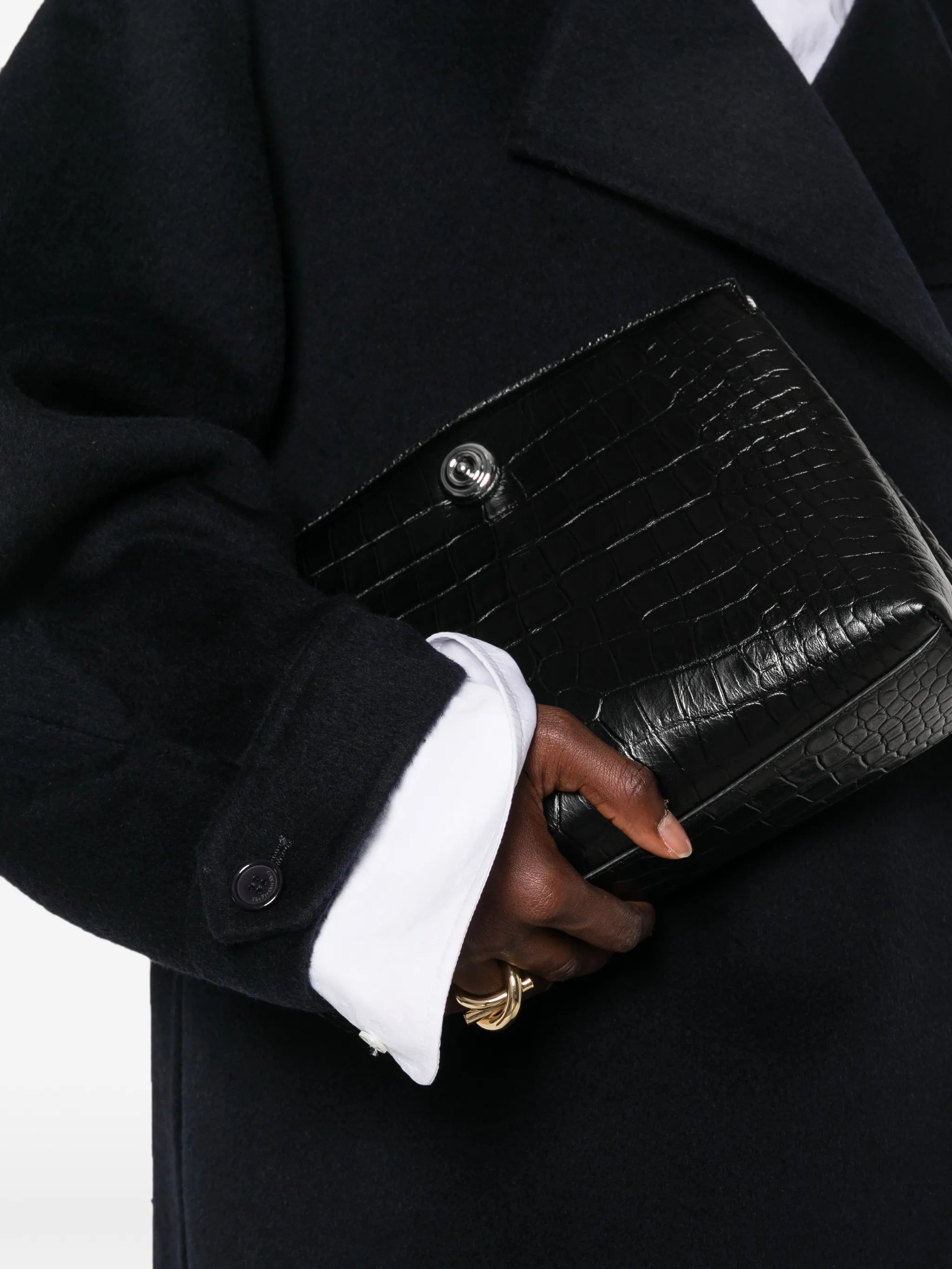 croc-embossed push-lock shoulder bag