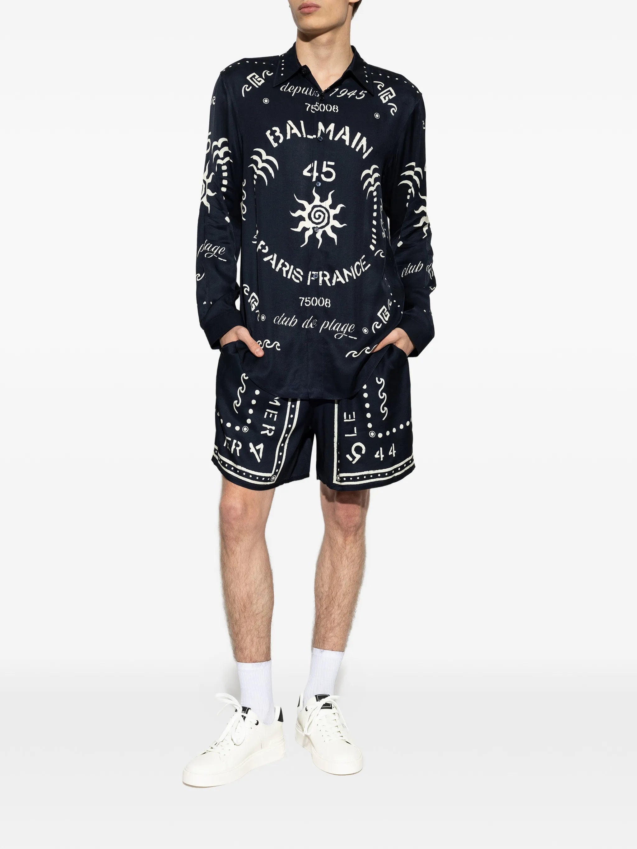 bermuda shorts with Balmain Club print