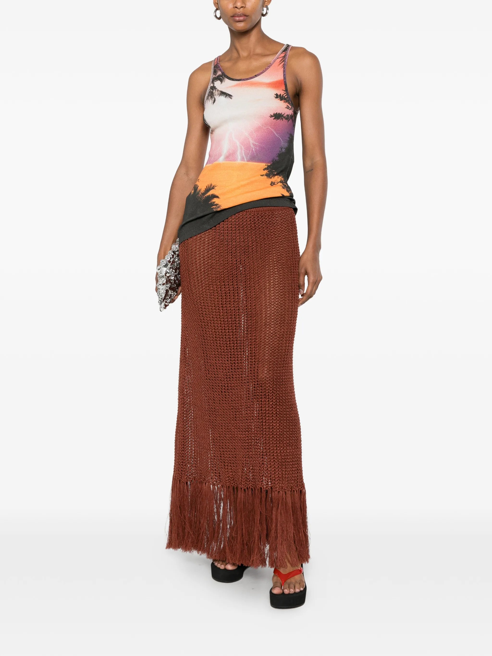 graphic-print ribbed tank top