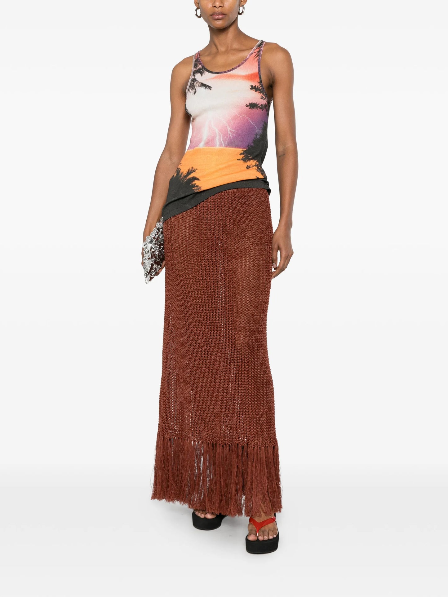 graphic-print ribbed tank top