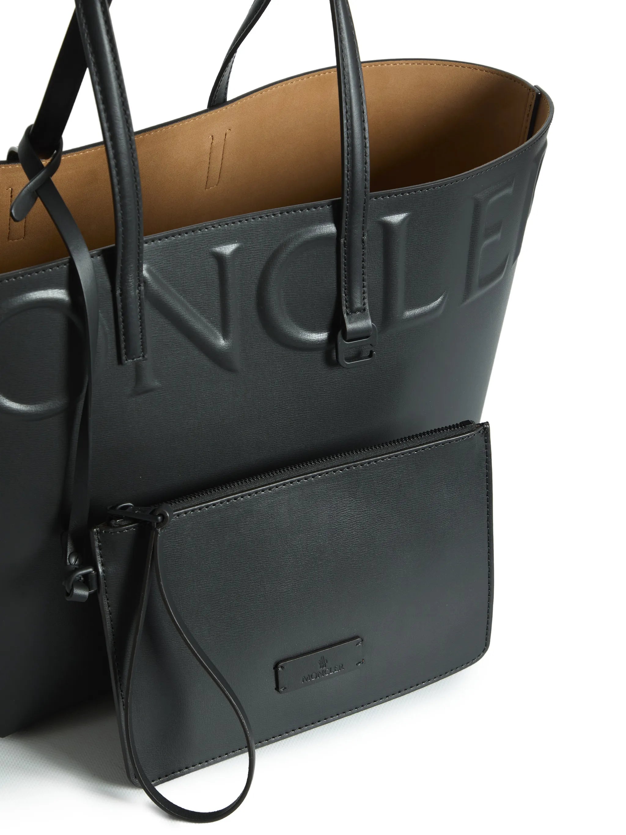 embossed-logo leather tote bag