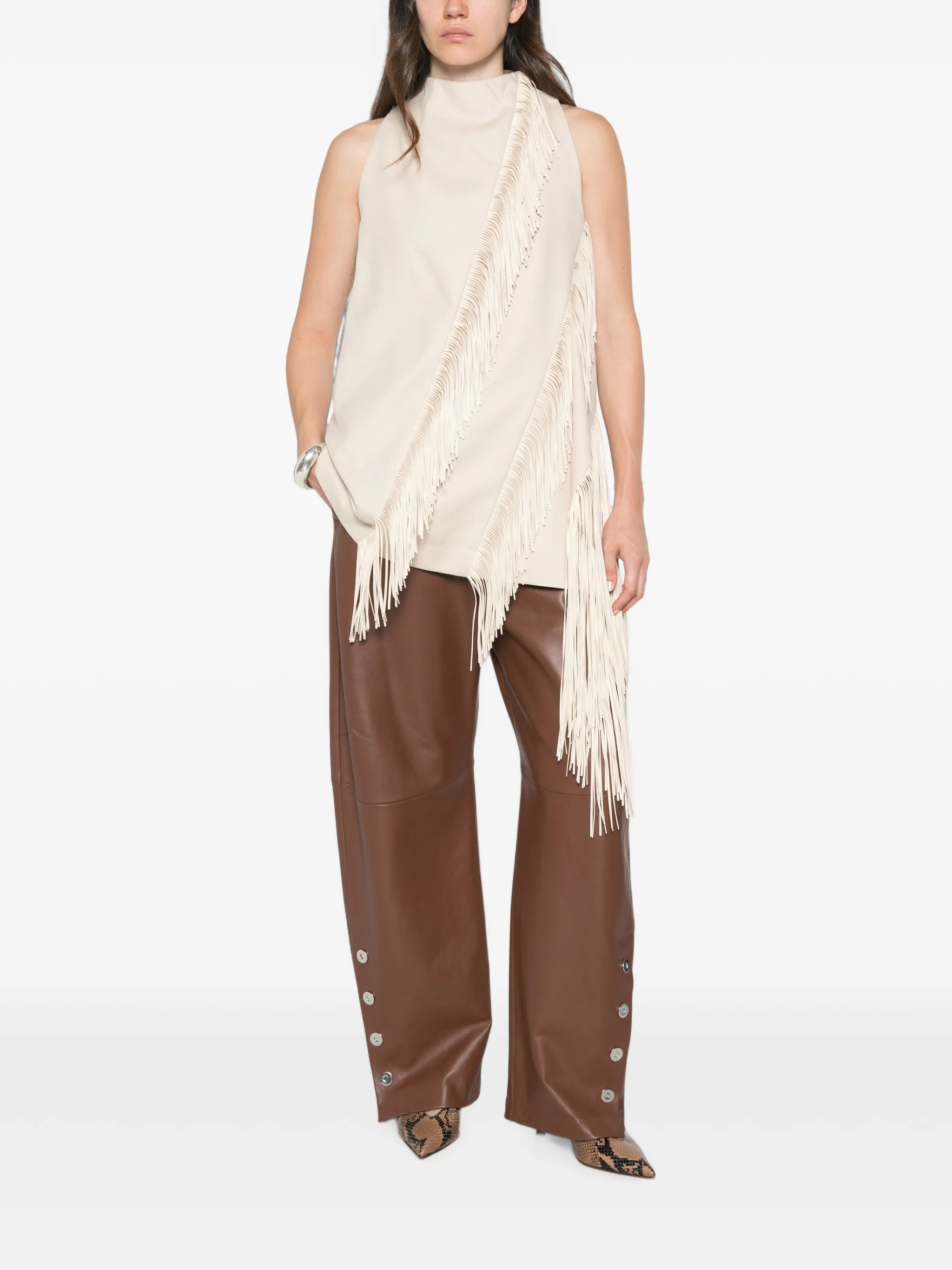 fringe-detail sleeveless top