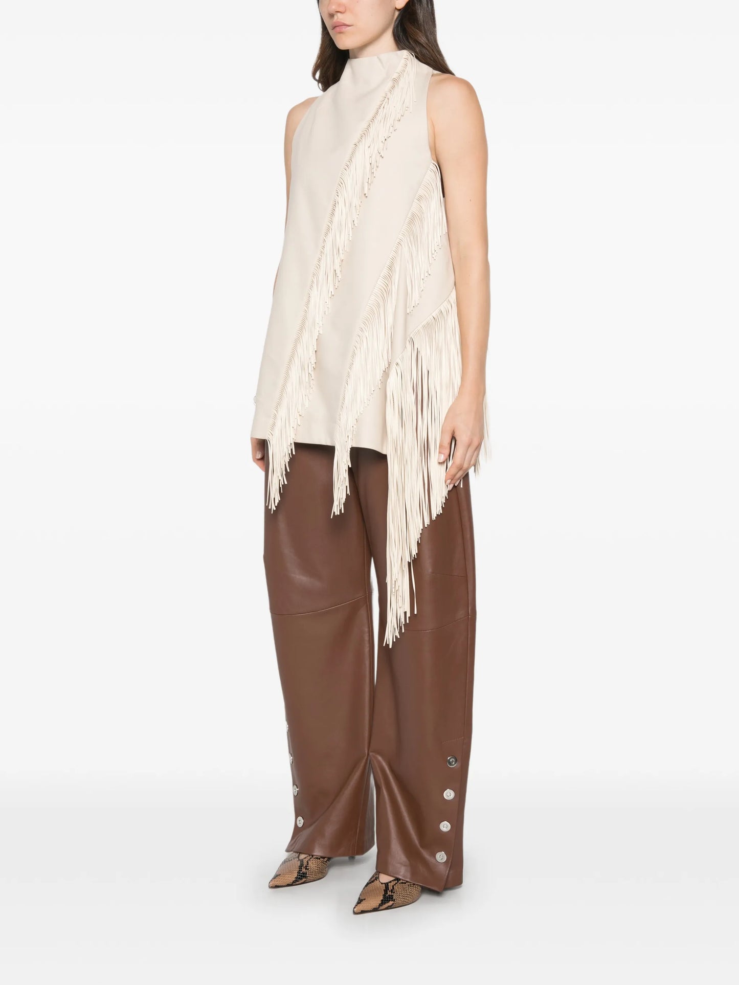 fringe-detail sleeveless top