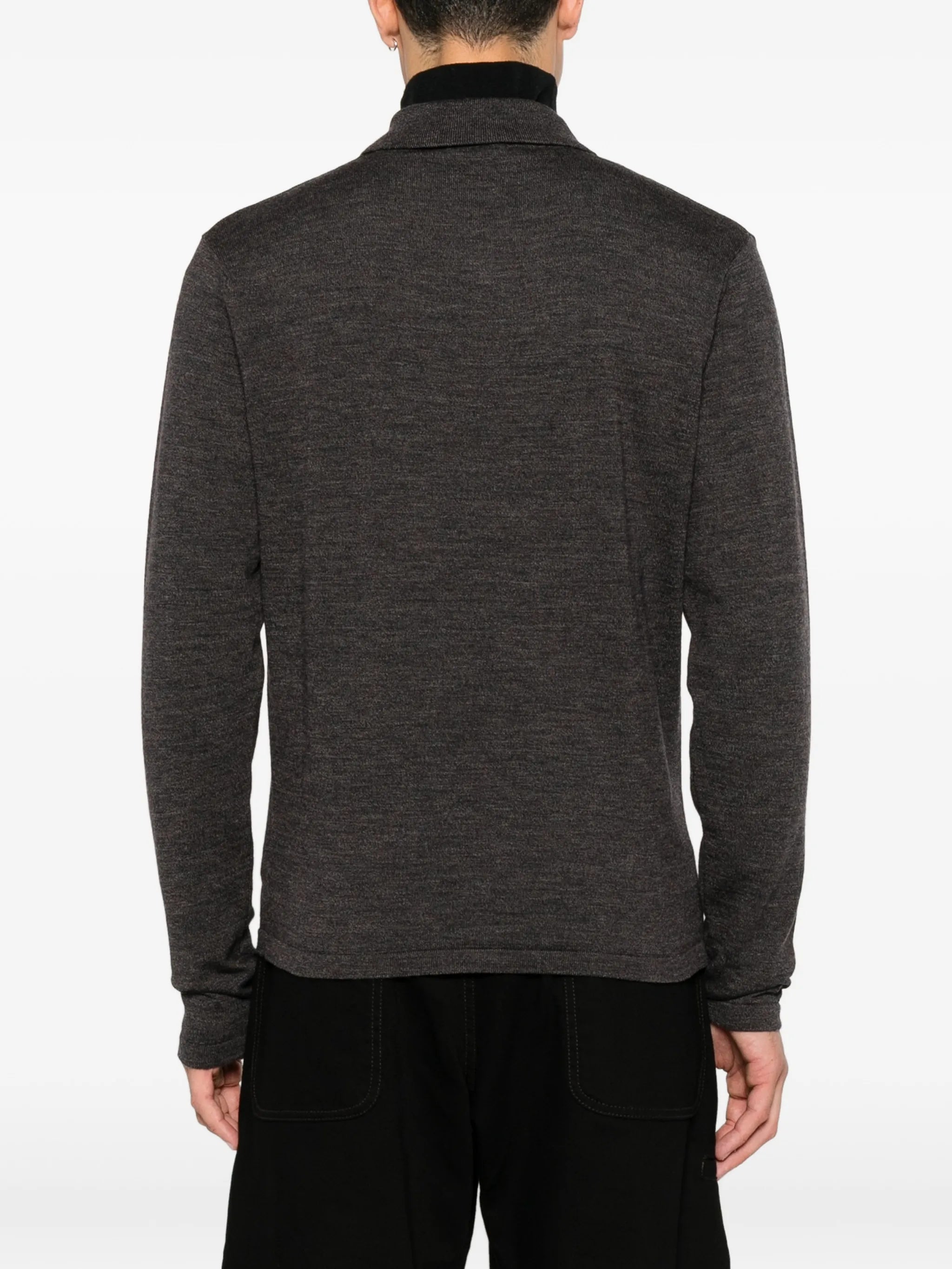 long-sleeve polo in fine mouliné merino wool