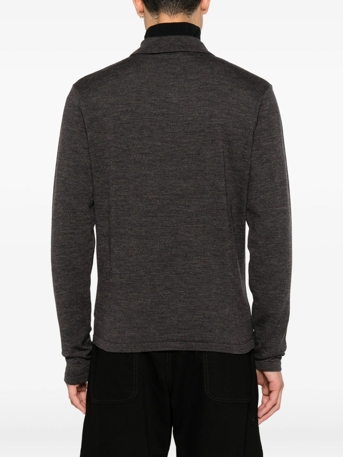 long-sleeve polo in fine mouliné merino wool