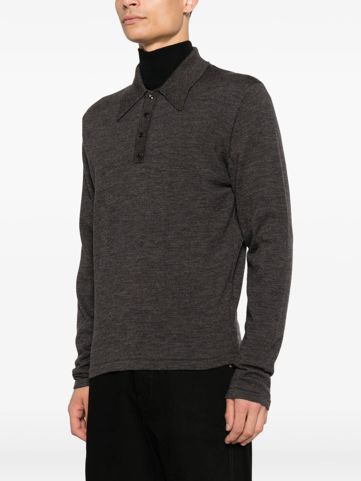 long-sleeve polo in fine mouliné merino wool