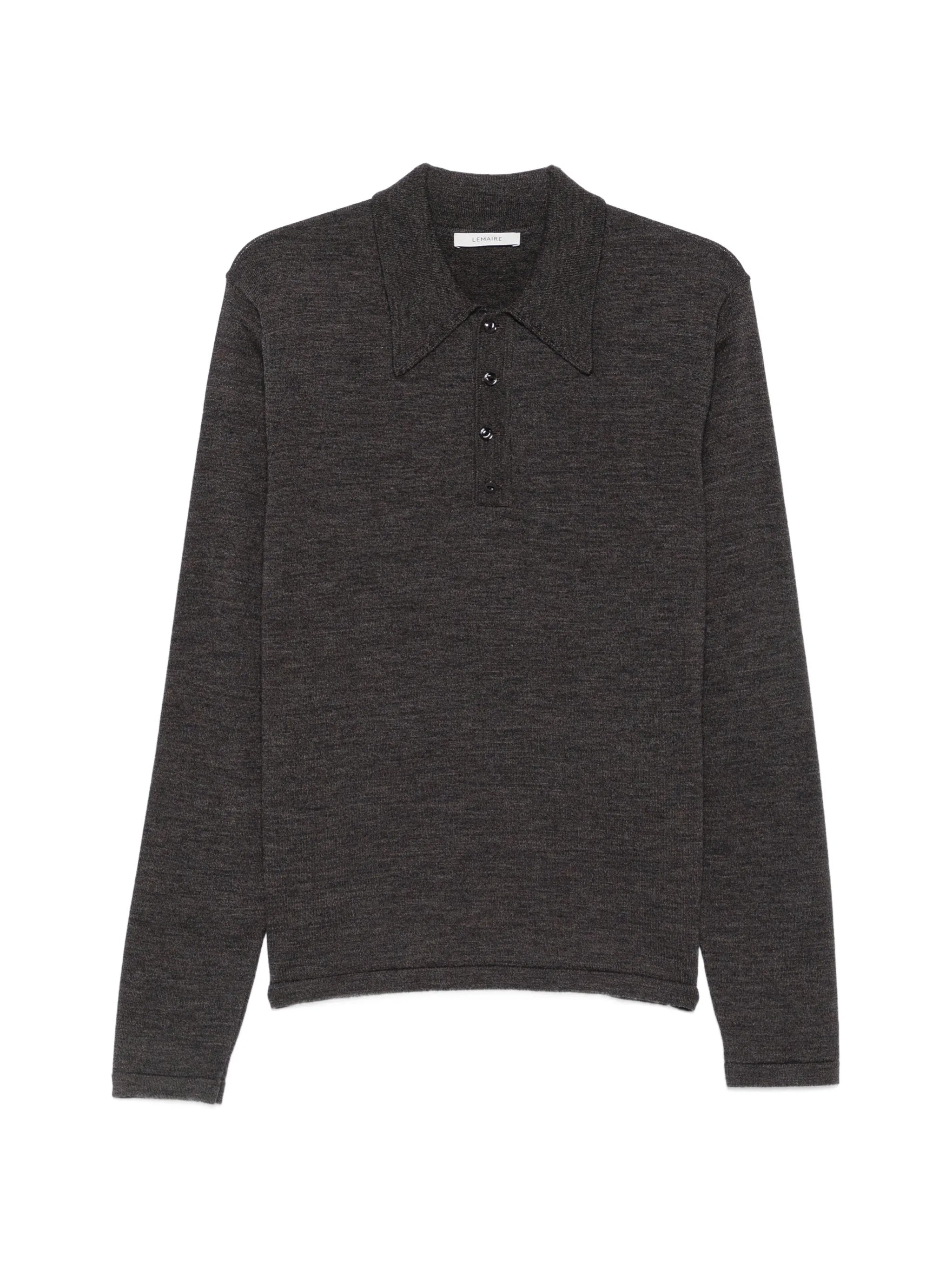 long-sleeve polo in fine mouliné merino wool