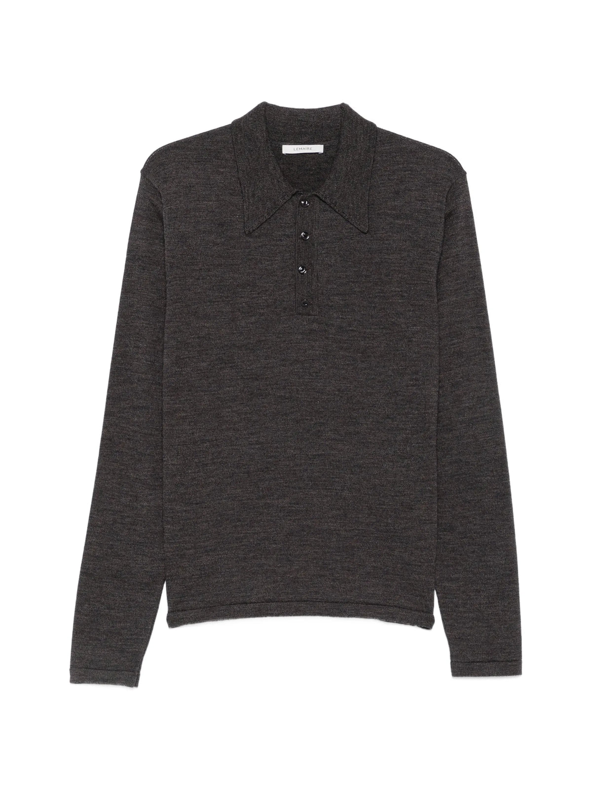 long-sleeve polo in fine mouliné merino wool