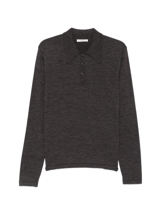 long-sleeve polo in fine mouliné merino wool