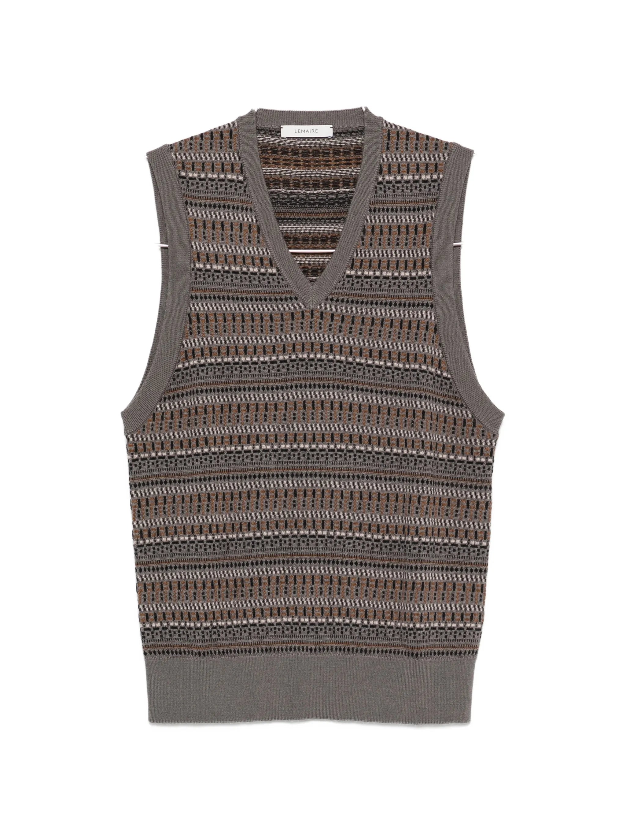 V-neck jacquard-knit vest