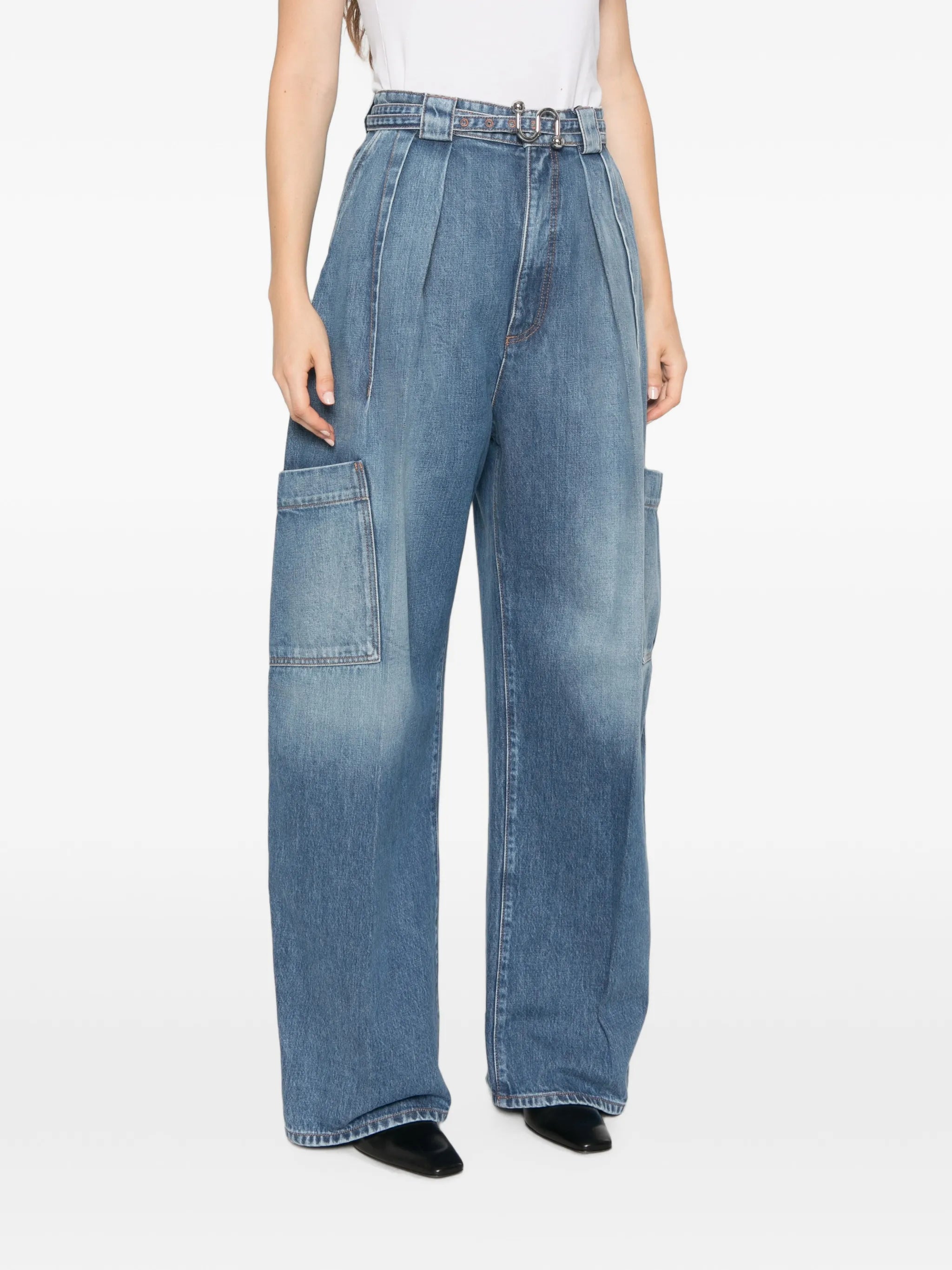 pleated-detail cargo jeans
